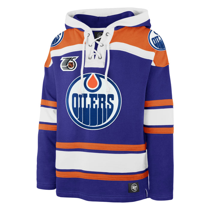 Edmonton Oilers NHL 47 Brand Men's Royal Blue Retro Freeze Superior Lacer Hoodie