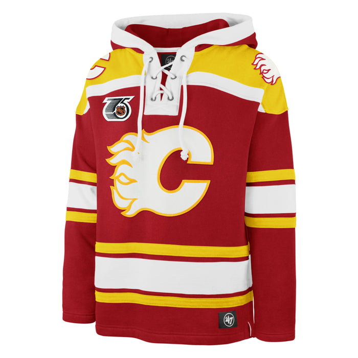 Calgary Flames NHL 47 Brand Men's Red Retro Freeze Superior Lacer Hoodie