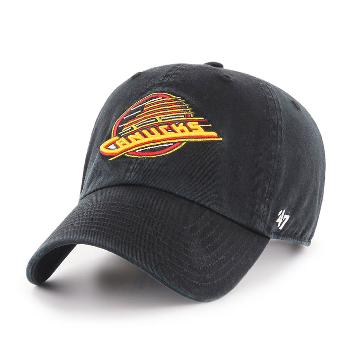 Vancouver Canucks NHL 47 Brand Men's Black 1985 Vintage Logo Clean Up Adjustable Hat