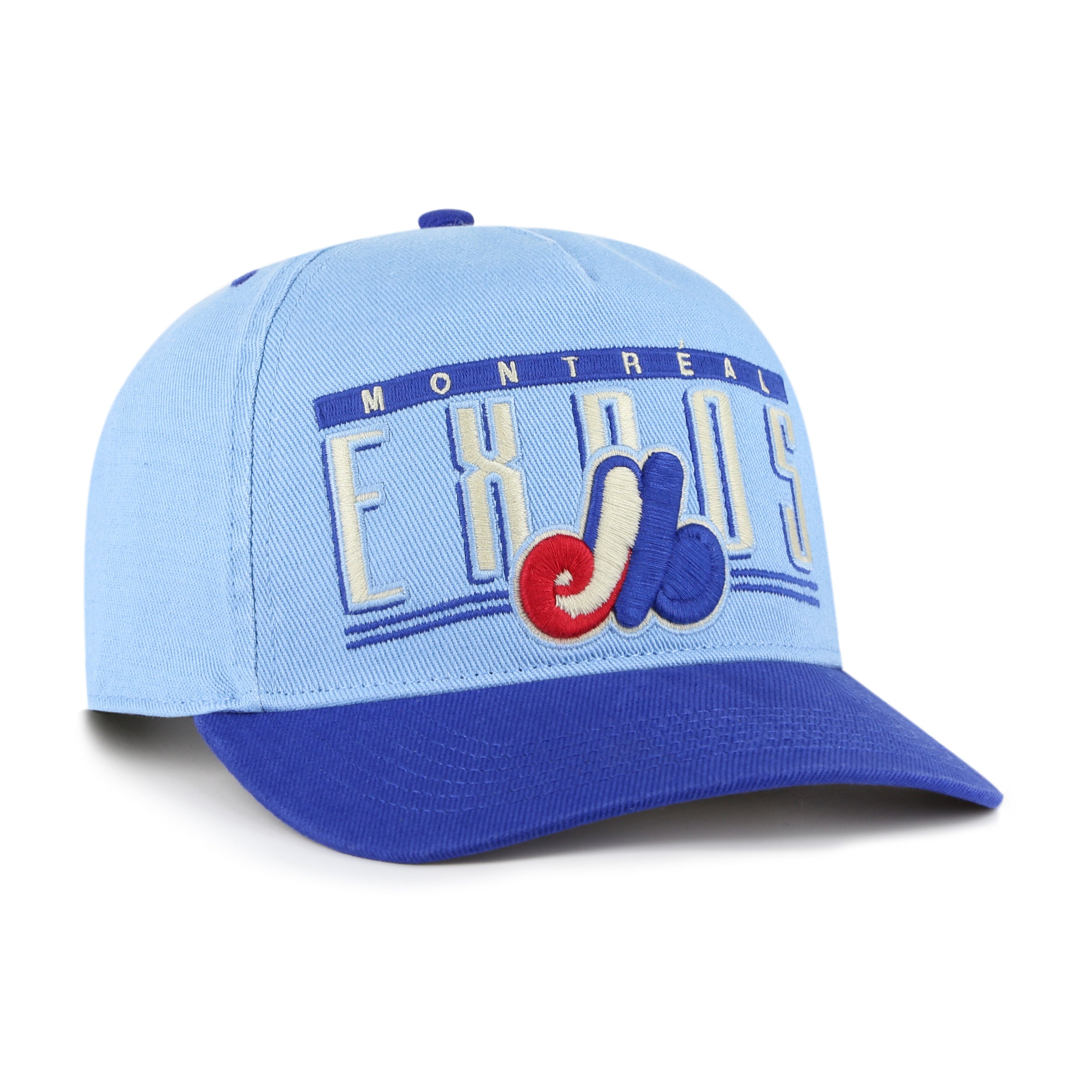 Expos de Montréal MLB 47 Brand Snapback bleu clair à double en-tête Baseline Hitch pour hommes