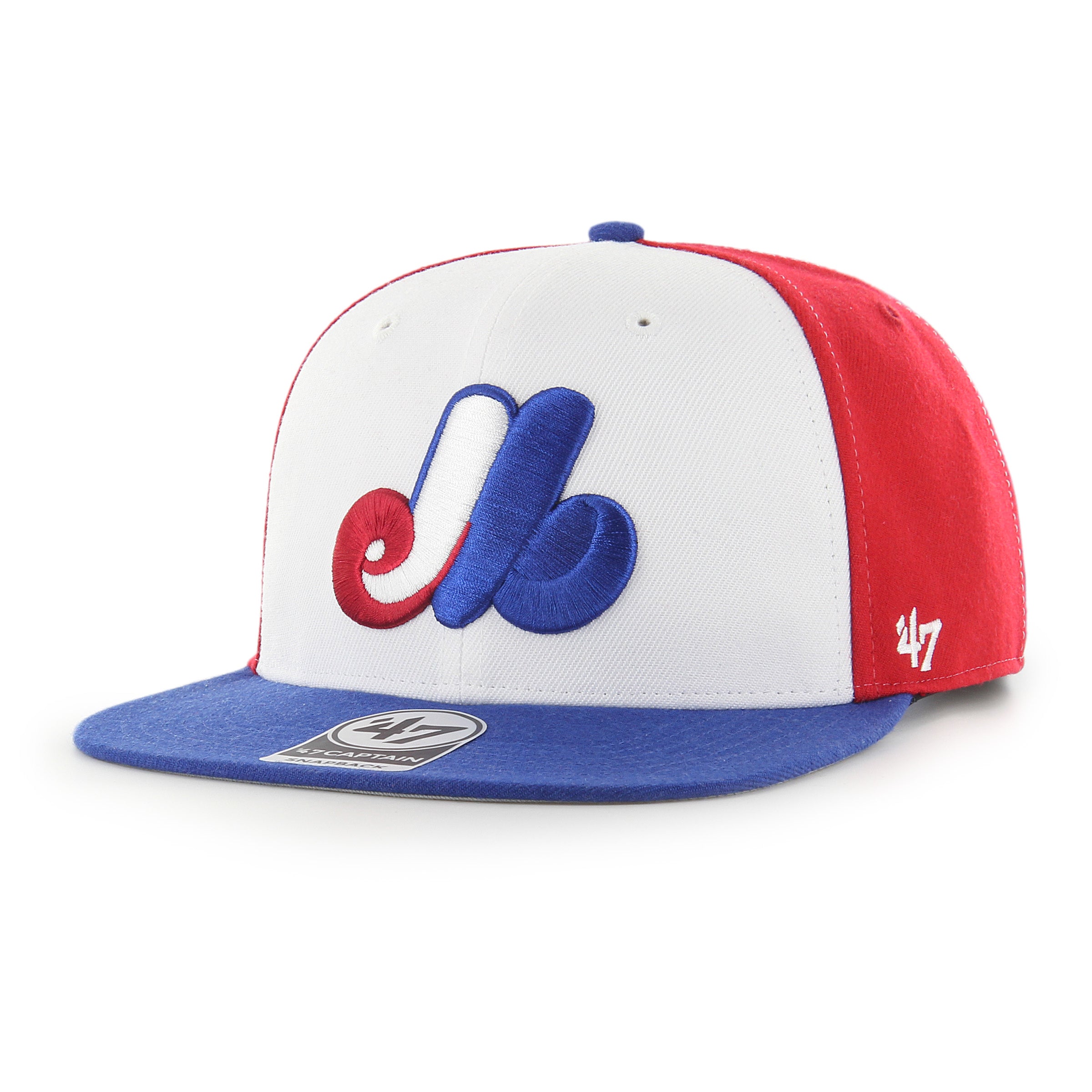 Expos de Montréal MLB 47 Brand Tricolore Sure Shot Pinwheel Captain Snapback pour hommes