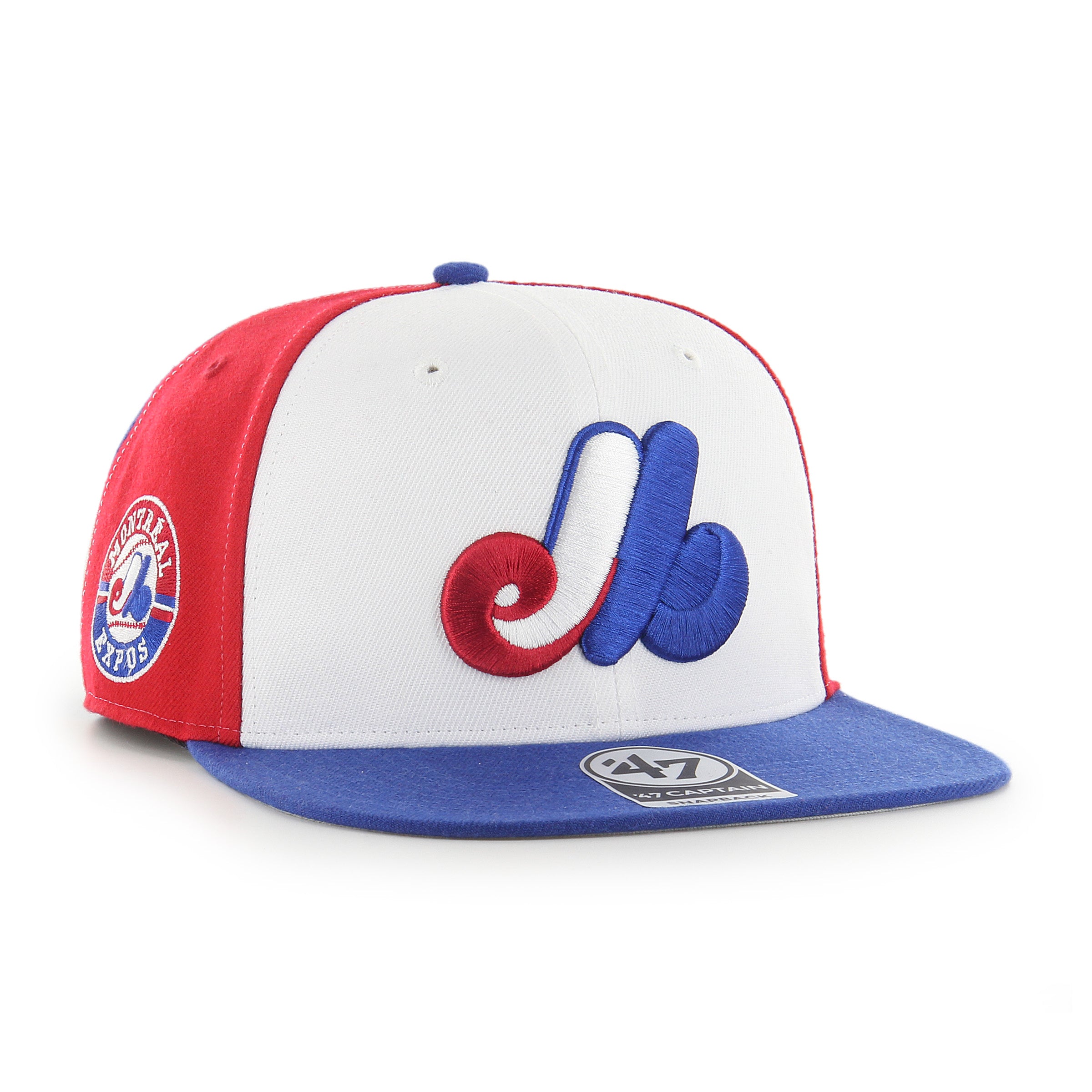 Expos de Montréal MLB 47 Brand Tricolore Sure Shot Pinwheel Captain Snapback pour hommes