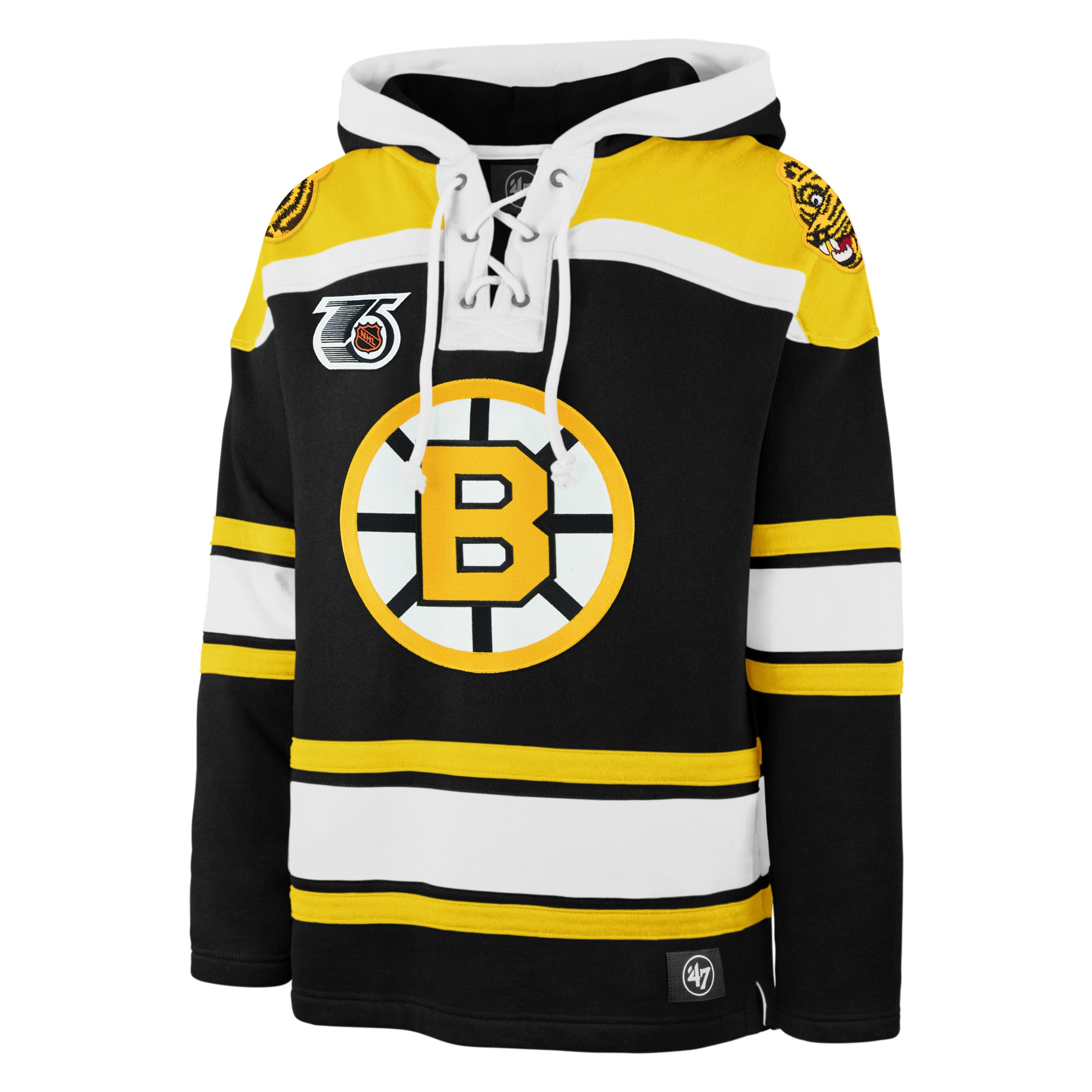 Boston Bruins NHL 47 Brand Men's Black Retro Freeze Superior Lacer Hoodie