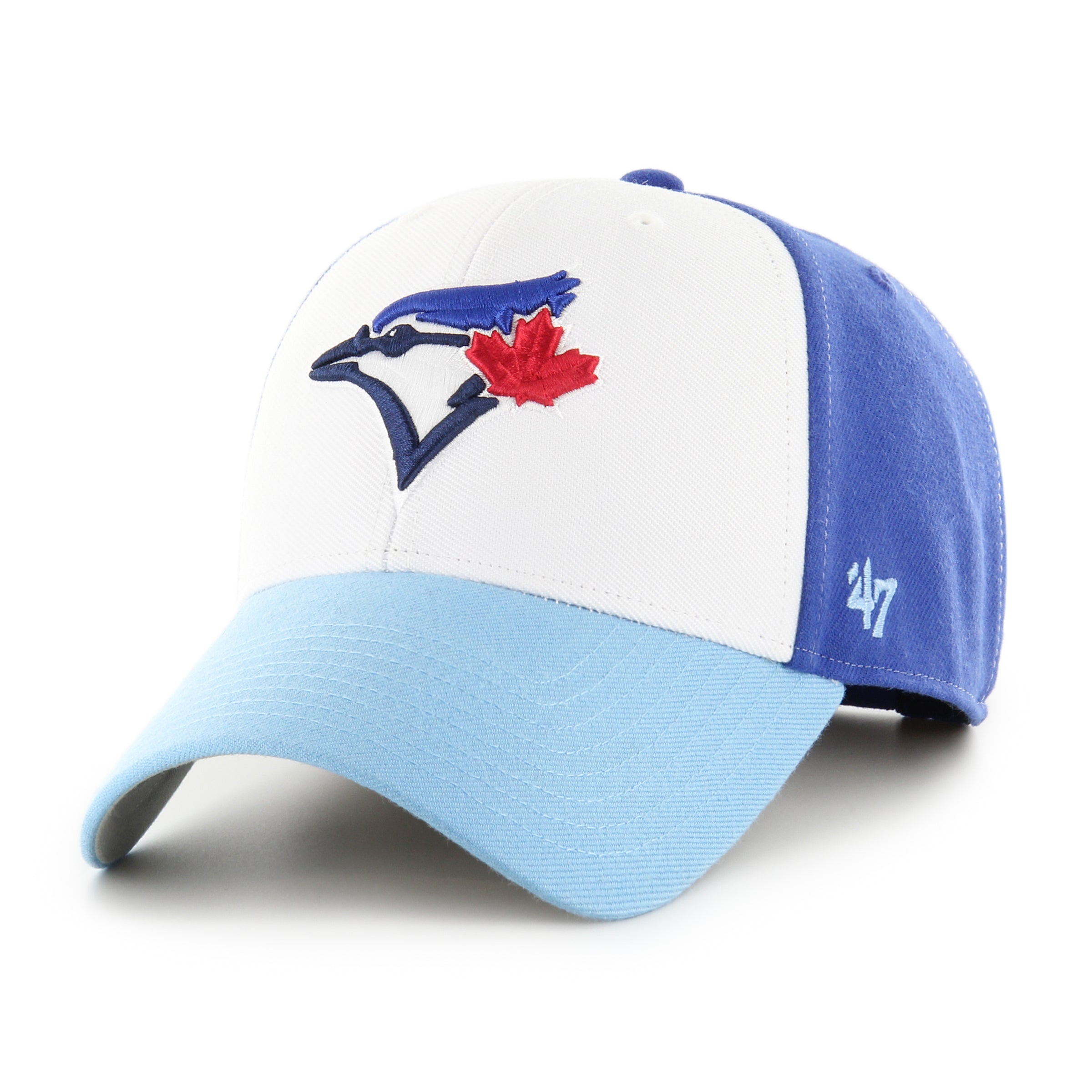 Toronto Blue Jays MLB 47 Brand Casquette réglable Tri-Tine MVP blanc/bleu clair pour hommes