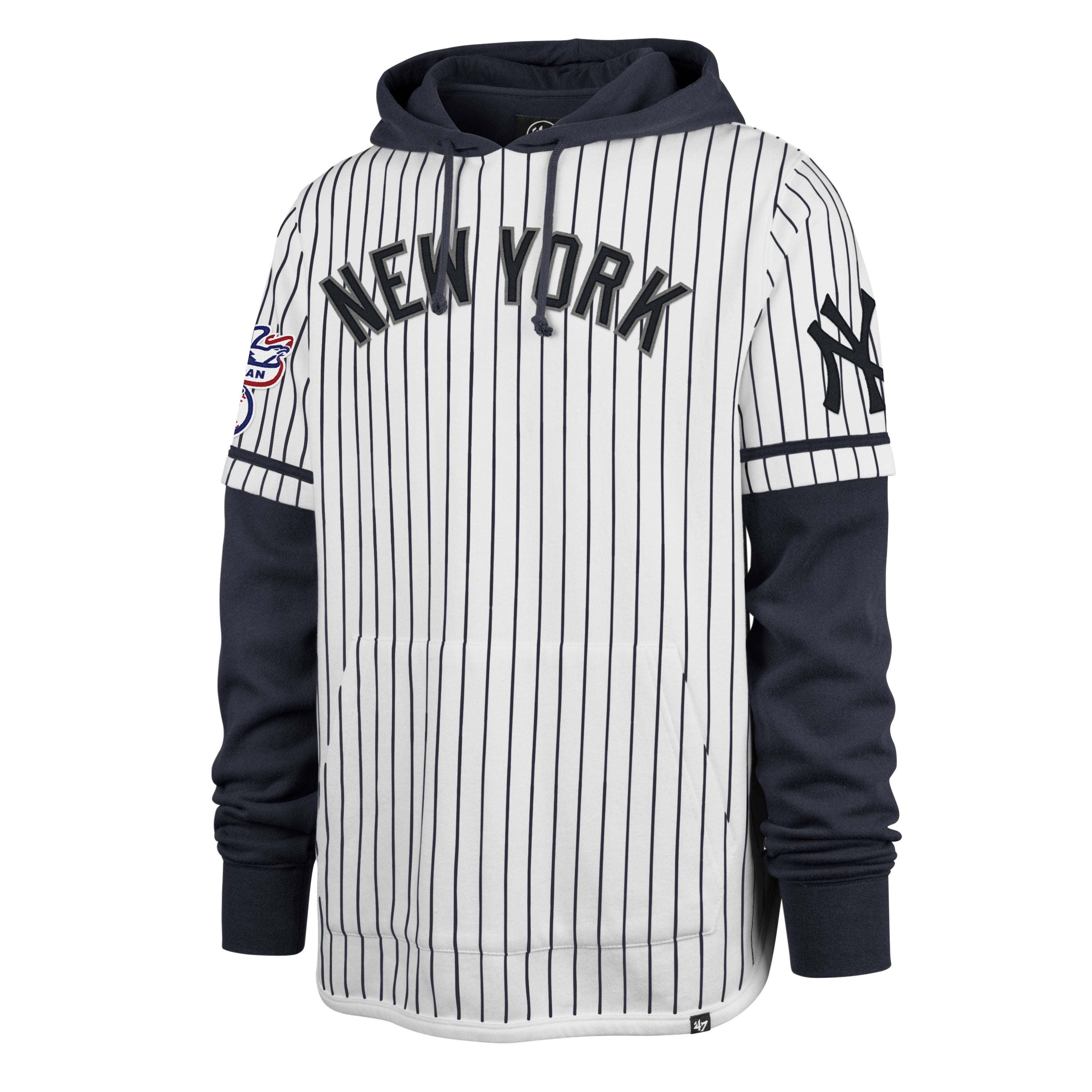 New York Yankees MLB 47 Brand Sweat à capuche double tête à fines rayures pour homme