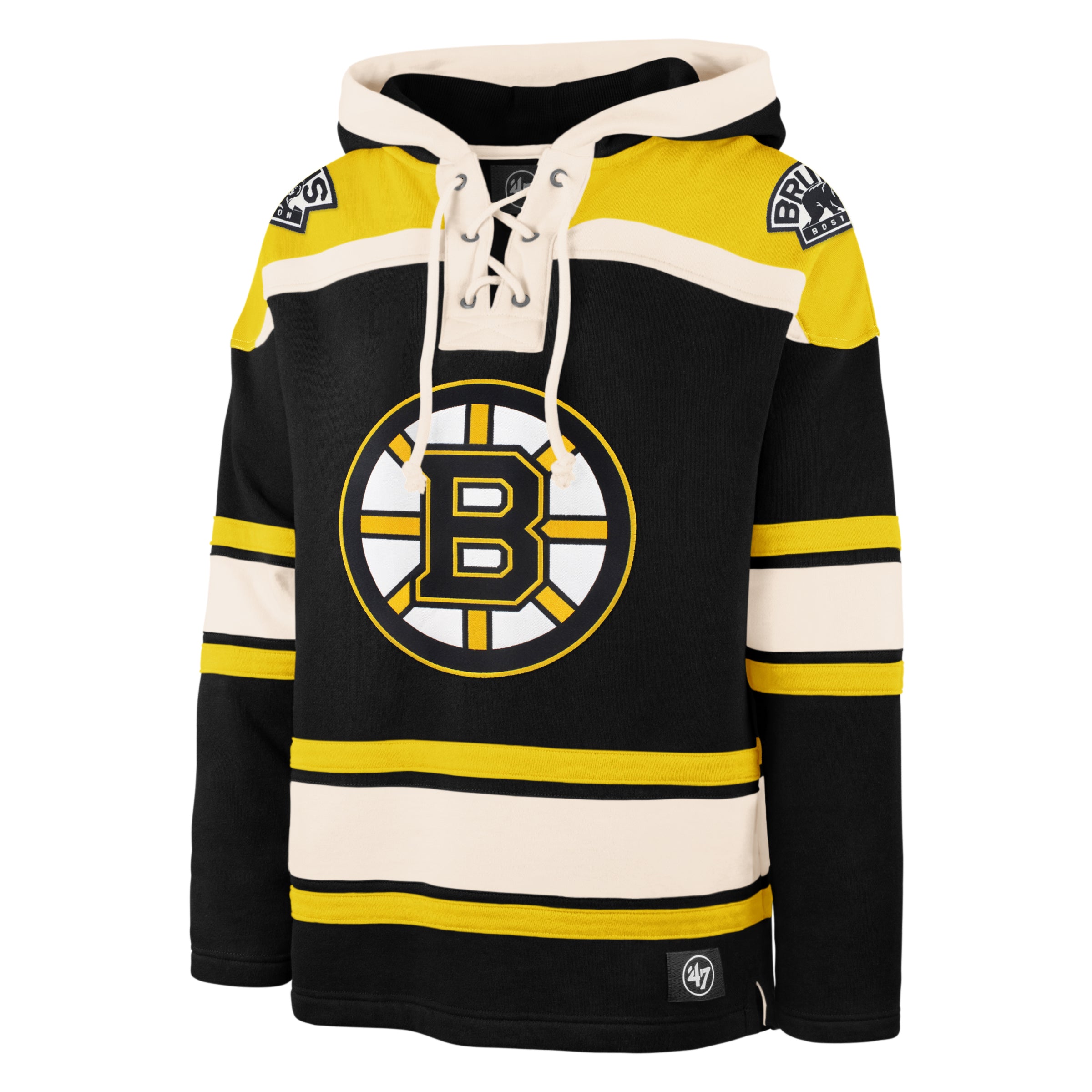 Sweat à capuche noir épais Lacer des Bruins de Boston NHL 47 Brand pour hommes