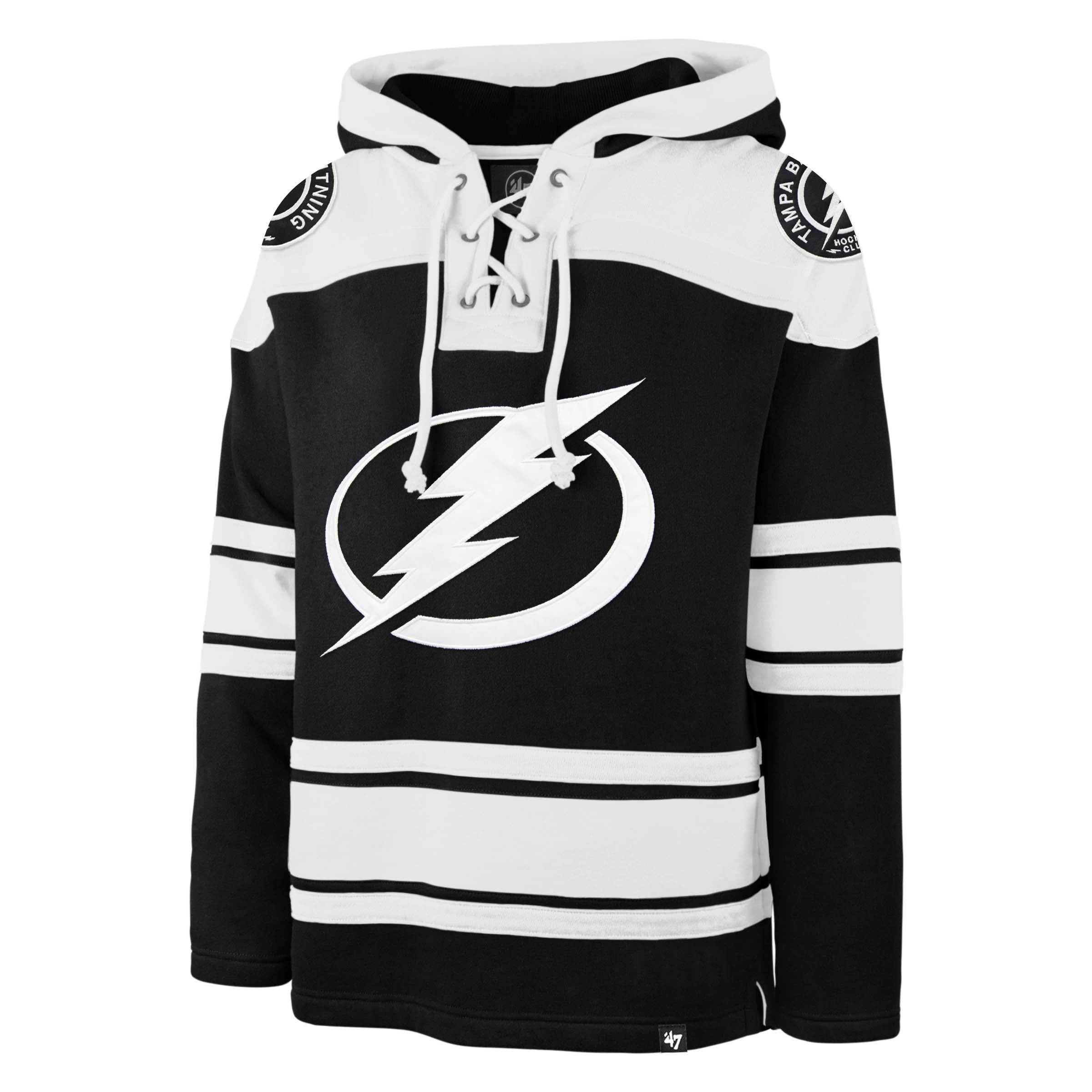 Sweat à capuche épais Lacer de la série noire du Lightning de Tampa Bay NHL 47 pour hommes