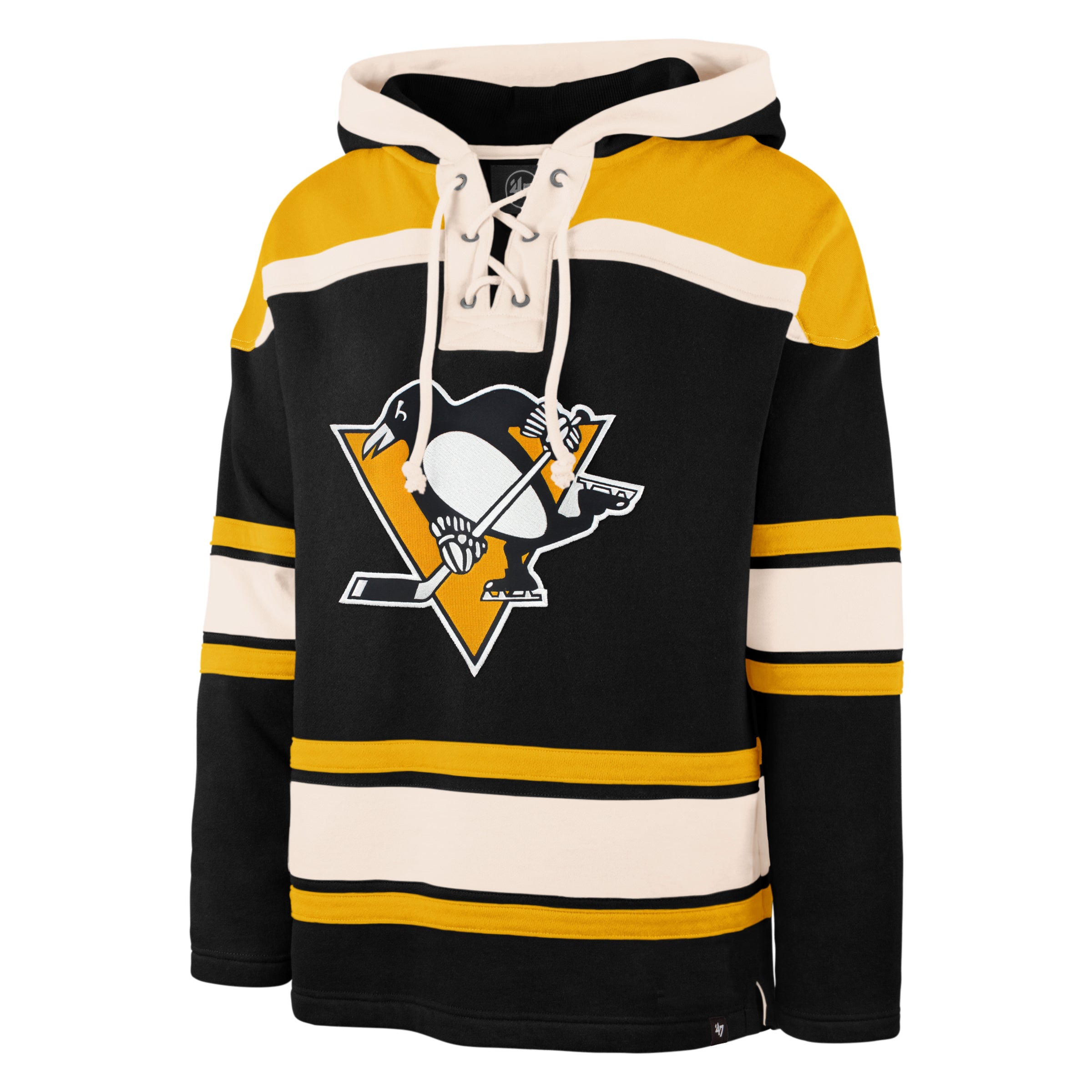 Sweat à capuche noir épais Lacer des Penguins de Pittsburgh NHL 47 Brand pour hommes