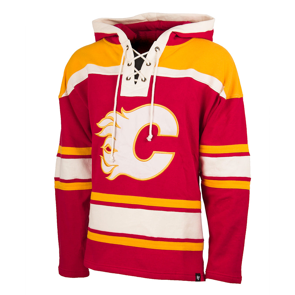 Sweat à capuche rouge épais Lacer des Flames de Calgary NHL 47 Brand pour hommes