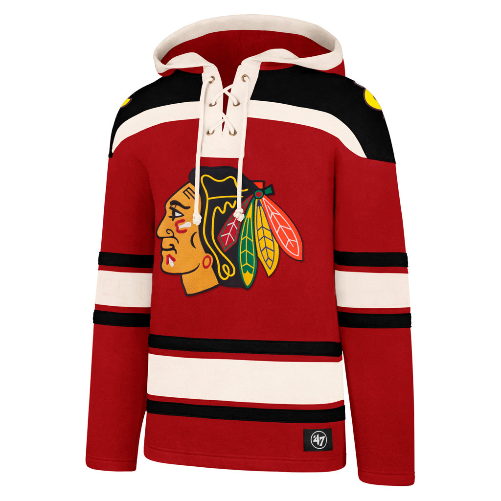 Connor Bedard Chicago Blackhawks NHL 47 Brand Men's Red Heavyweight Lacer Hoodie