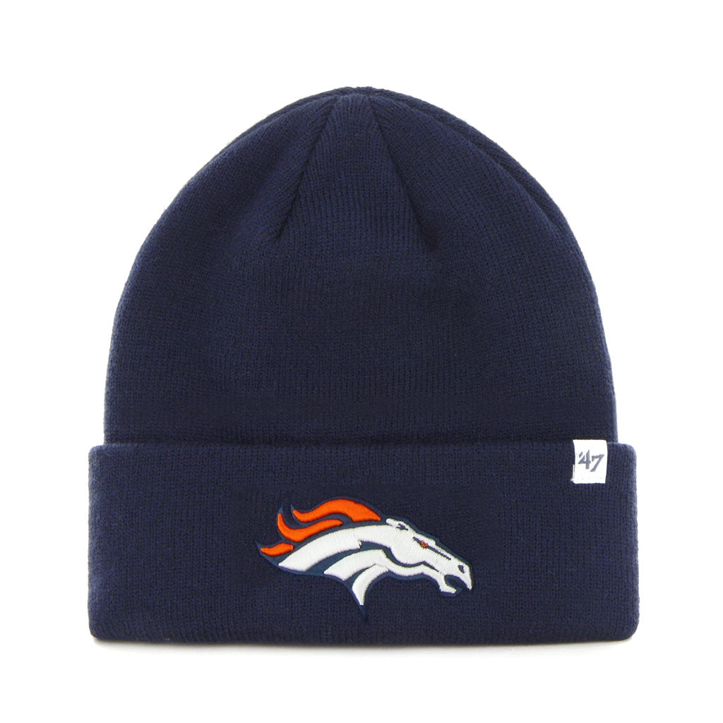 Denver Broncos NFL 47 Brand Bonnet en tricot bleu marine à revers surélevé pour hommes