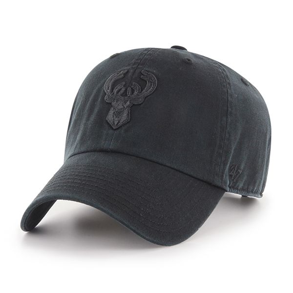 Milwaukee Bucks NBA 47 Brand Men's Black on Black Clean Up Adjustable Hat