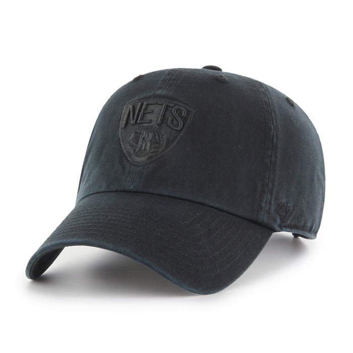 Brooklyn Nets NBA 47 Brand Men's Black on Black Clean Up Adjustable Hat
