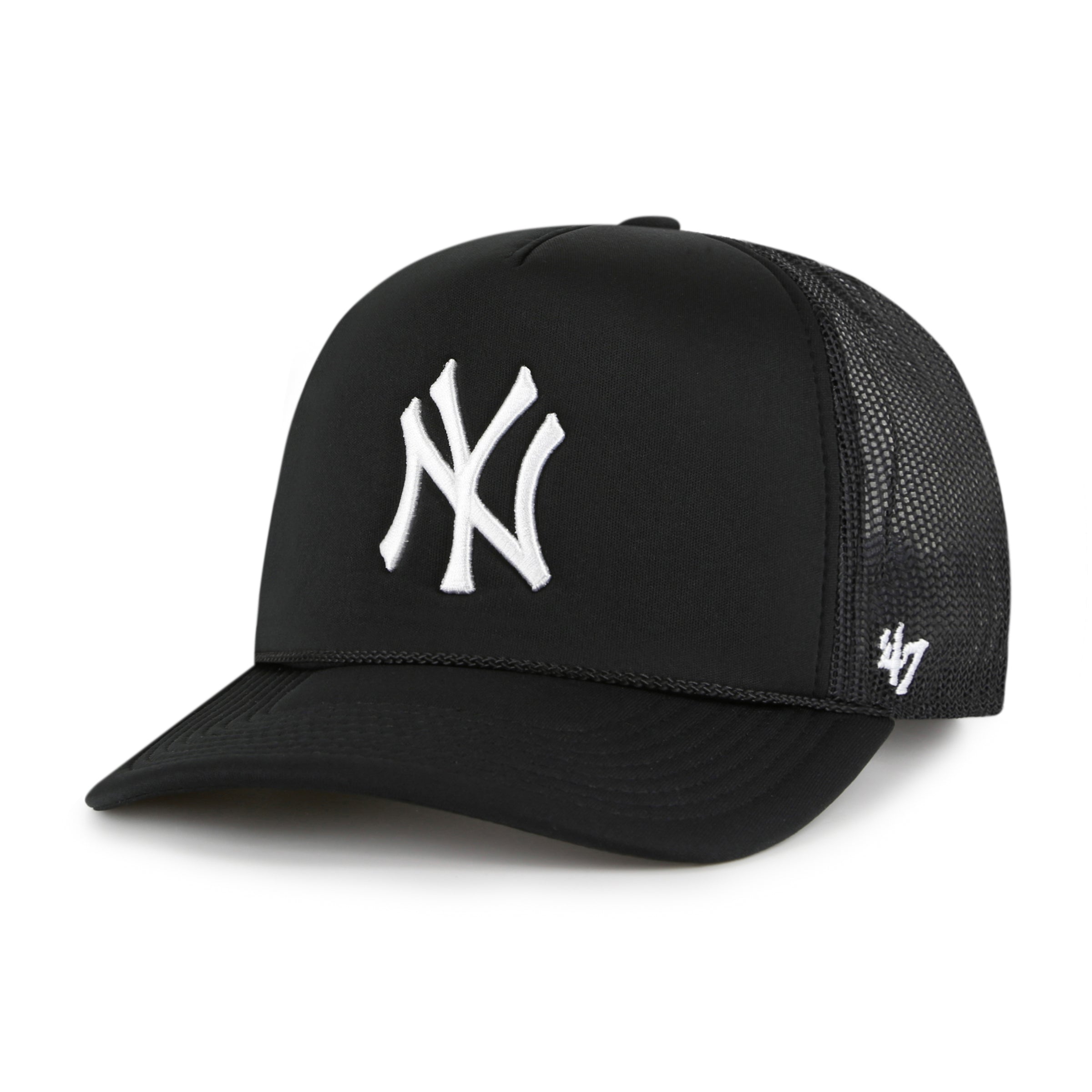 New York Yankees MLB 47 Brand Snapback de camionneur en mousse noire sur le devant en maille pour hommes