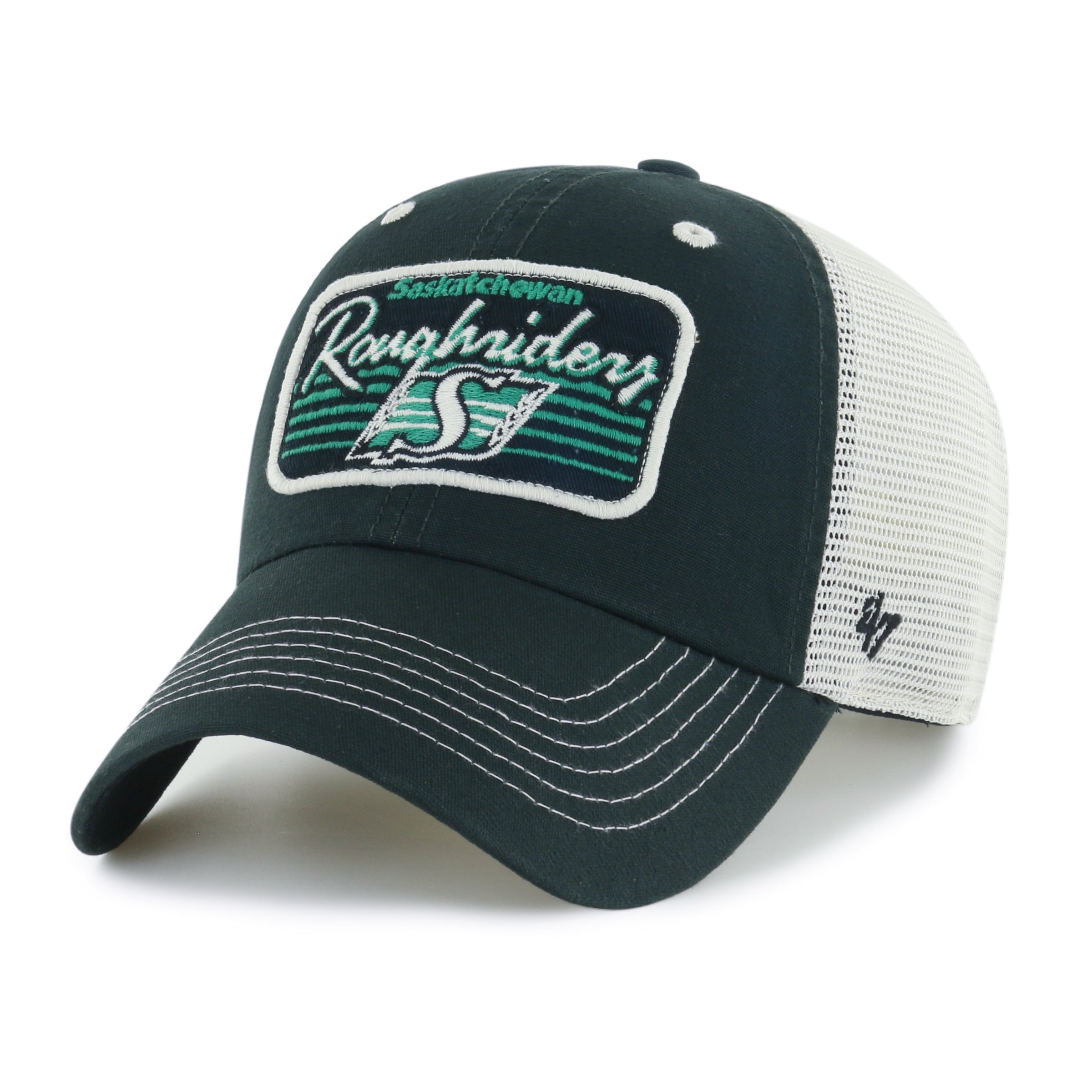 Saskatchewan Roughriders CFL 47 Brand Snapback de camionneur à cinq points vert pour hommes