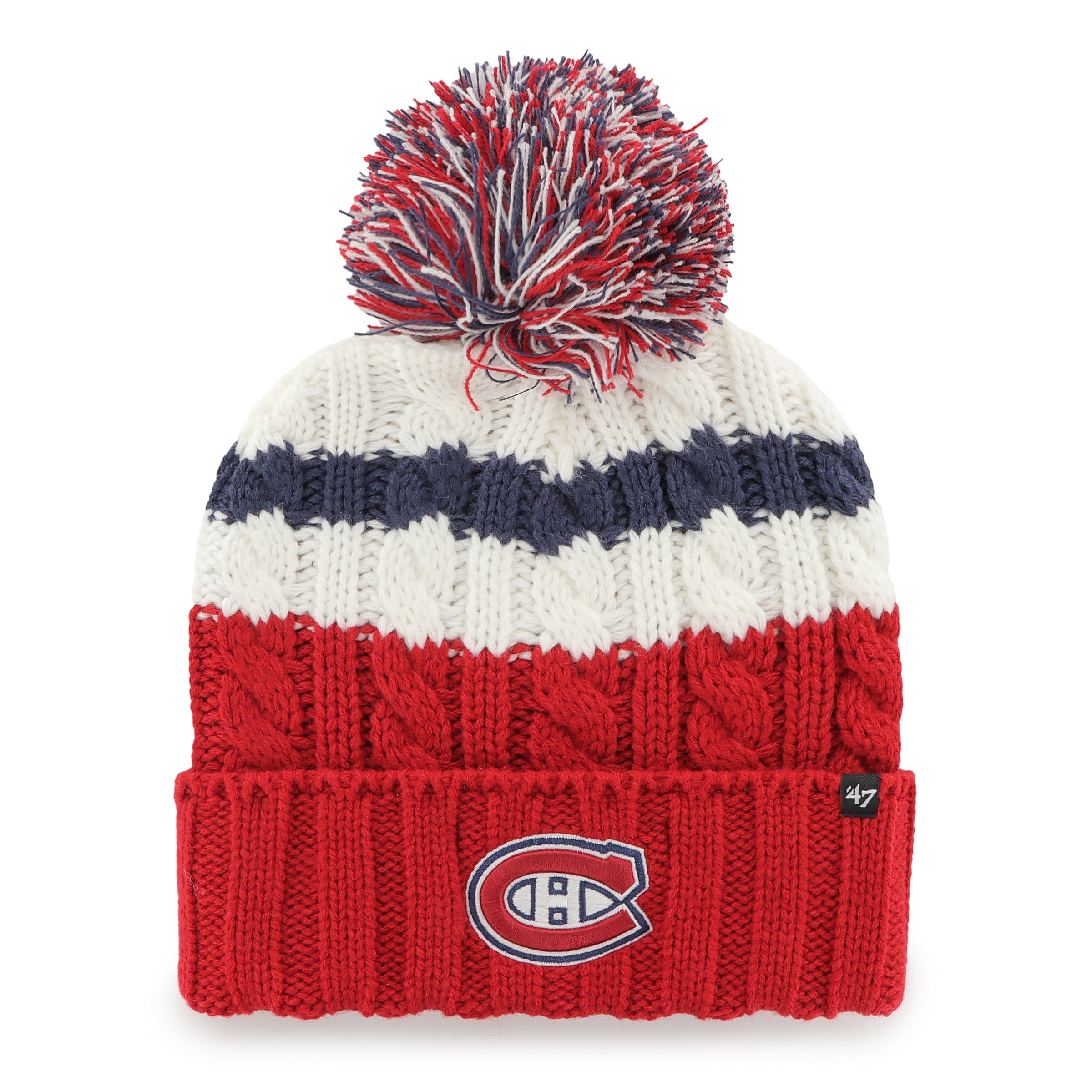 Bonnet en tricot à pompon Ashfield Cuff Pom pour femme, marque NHL 47 des Canadiens de Montréal, rouge/blanc