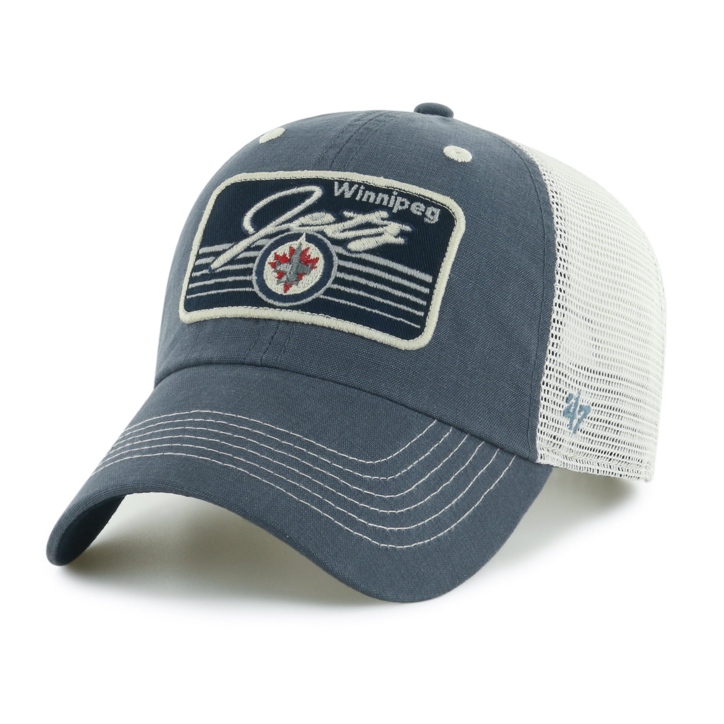 Winnipeg Jets NHL 47 Brand Casquette de camionneur à cinq points bleu marine pour hommes