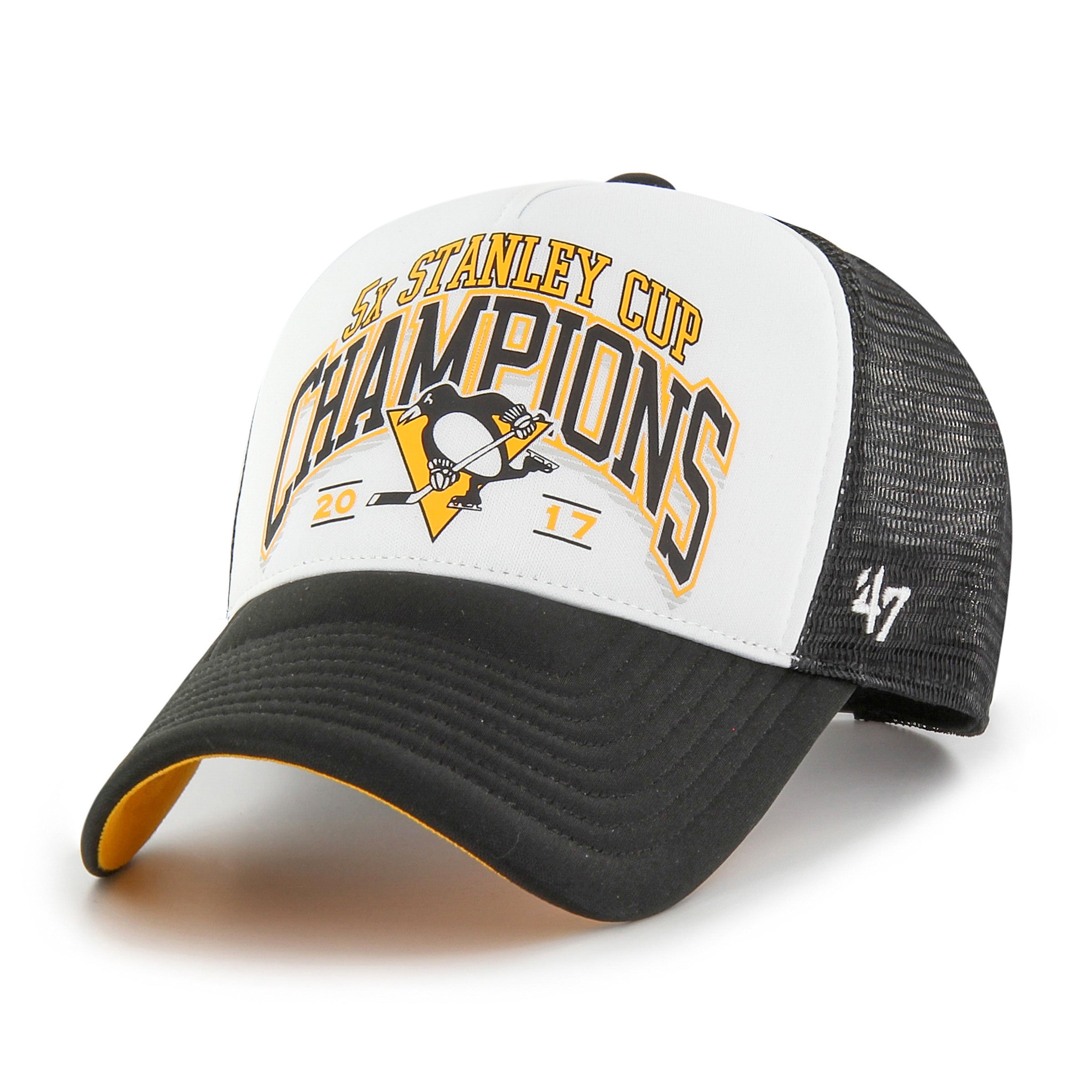 Pittsburgh Penguins NHL 47 Brand Men's Black Championship Offside Foam Trucker Snapback