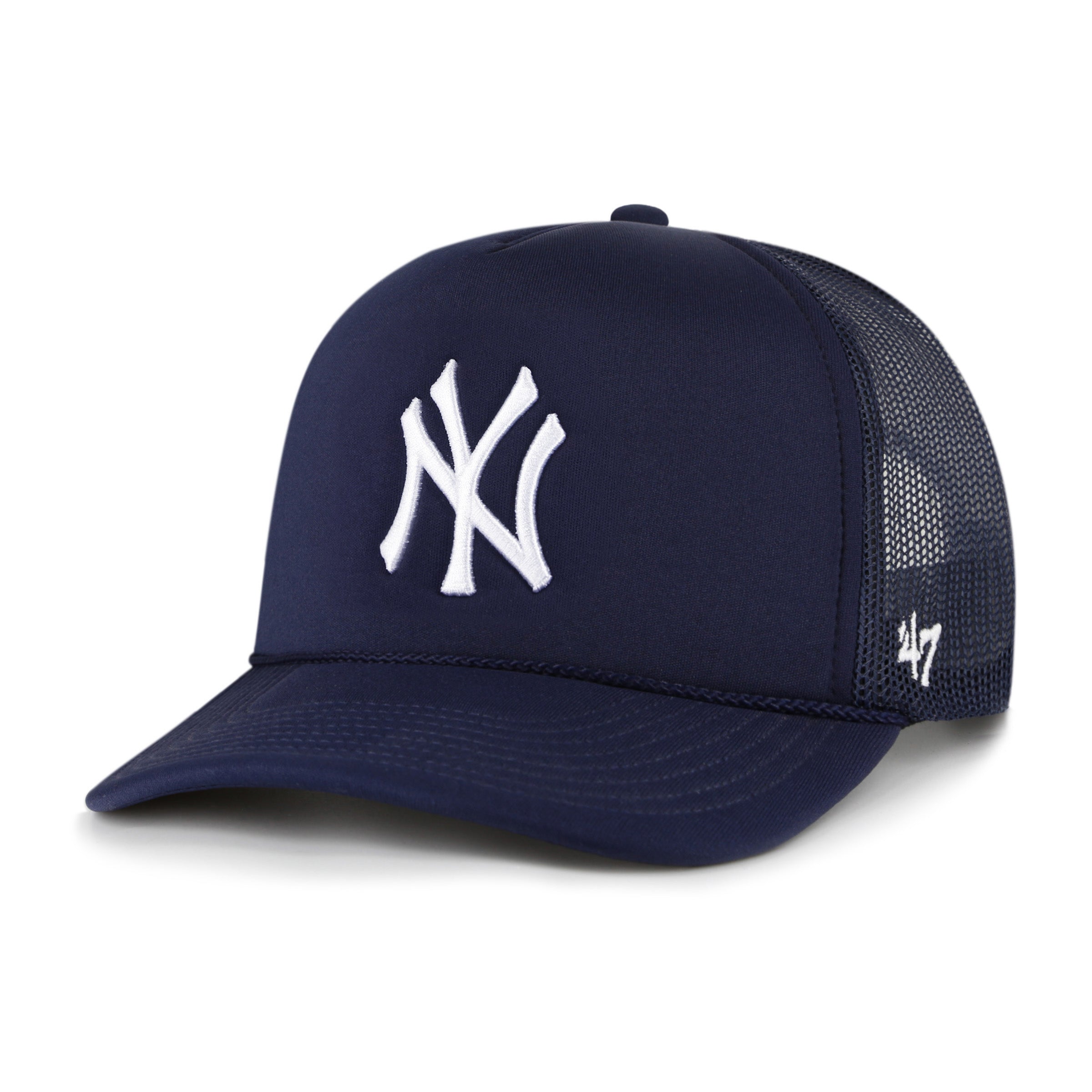 New York Yankees MLB 47 Brand Snapback de camionneur en mousse bleu marine sur le devant en maille pour hommes