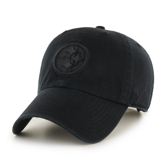 Pittsburgh Steelers NFL 47 Brand Men's Black On Black Clean up Adjustable Hat