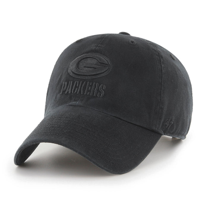 Green Bay Packers NFL 47 Brand Men's Black On Black Clean up Adjustable Hat