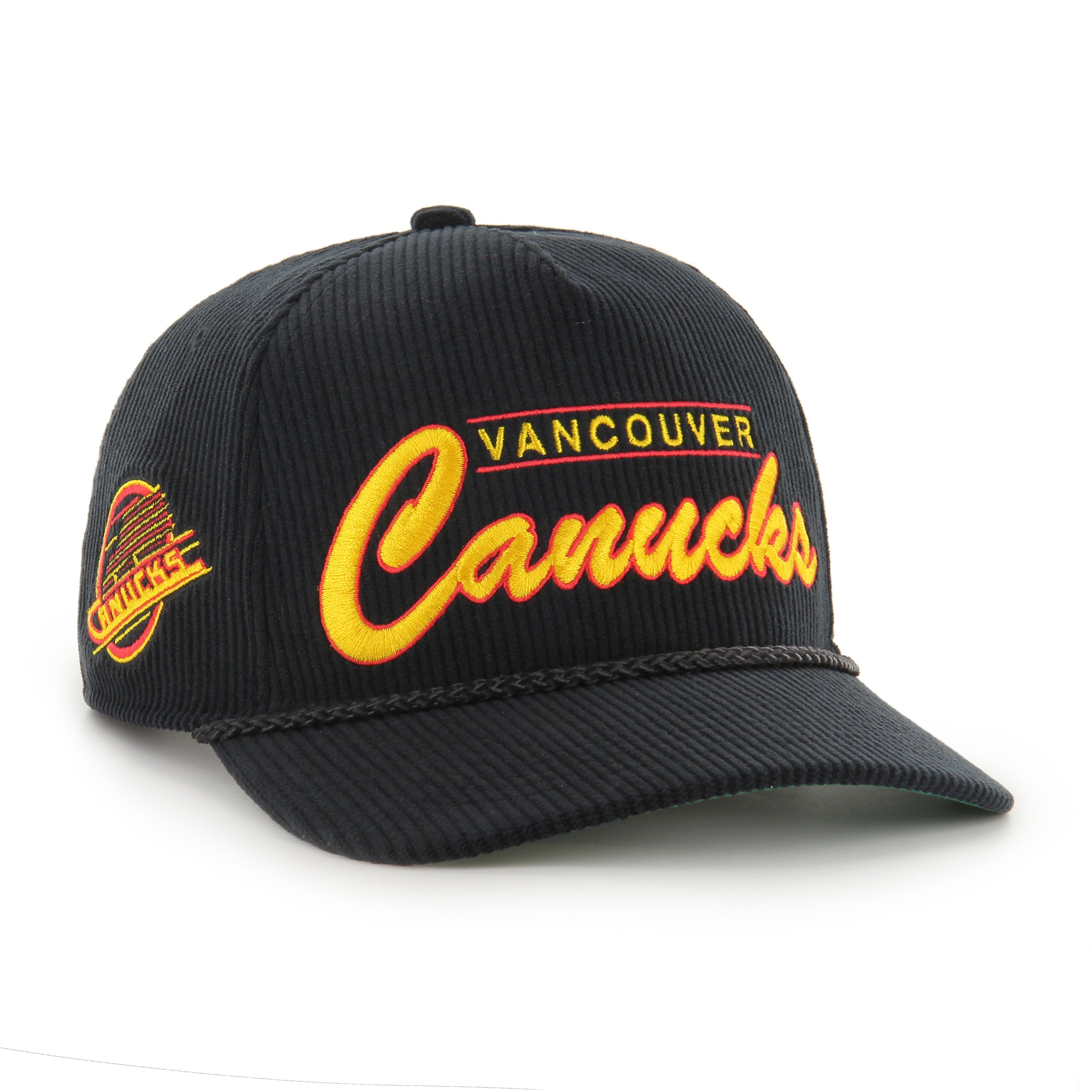 Vancouver Canucks NHL 47 Brand Men's Black Double Header Thick Cord Hitch Adjustable Hat