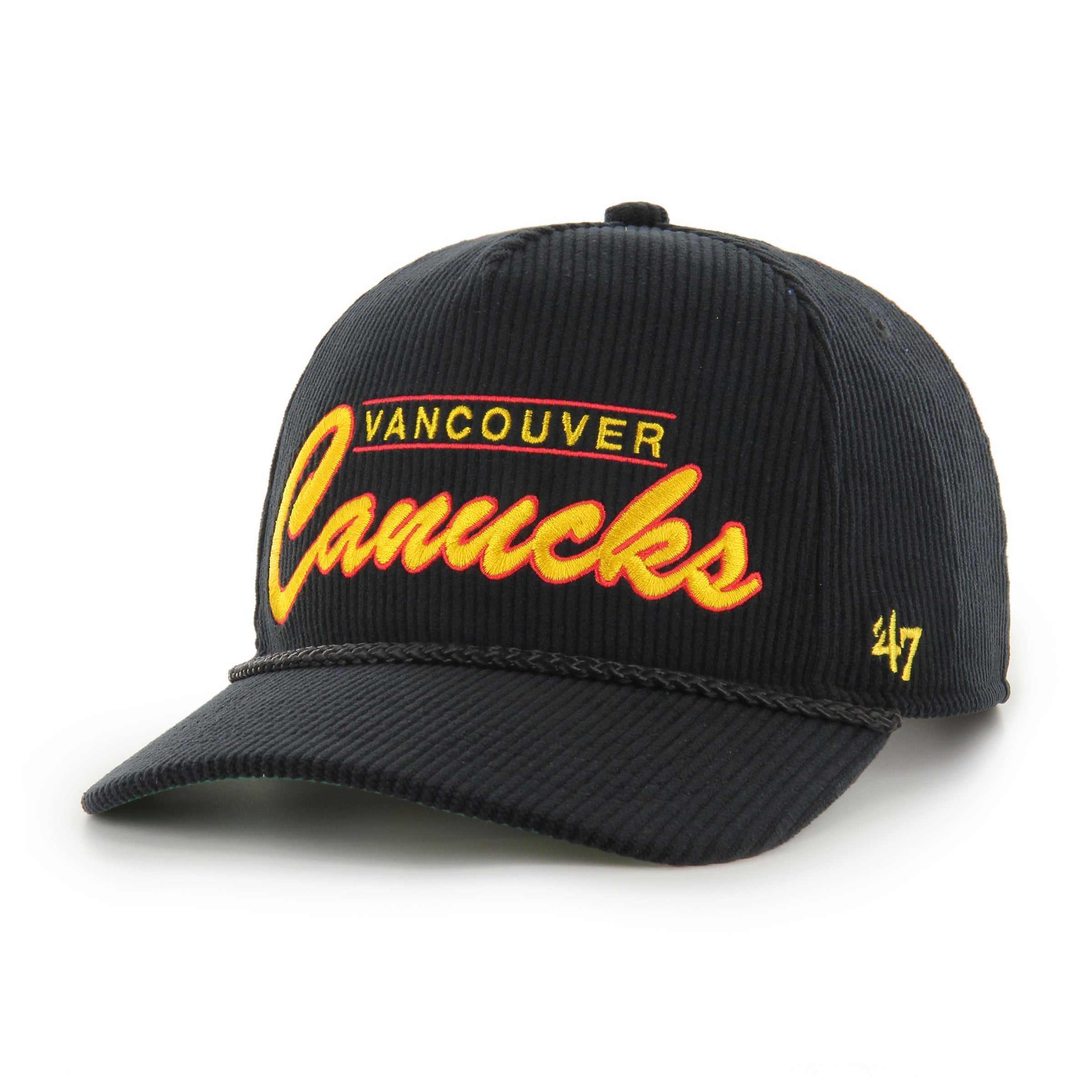 Vancouver Canucks NHL 47 Brand Men's Black Double Header Thick Cord Hitch Adjustable Hat