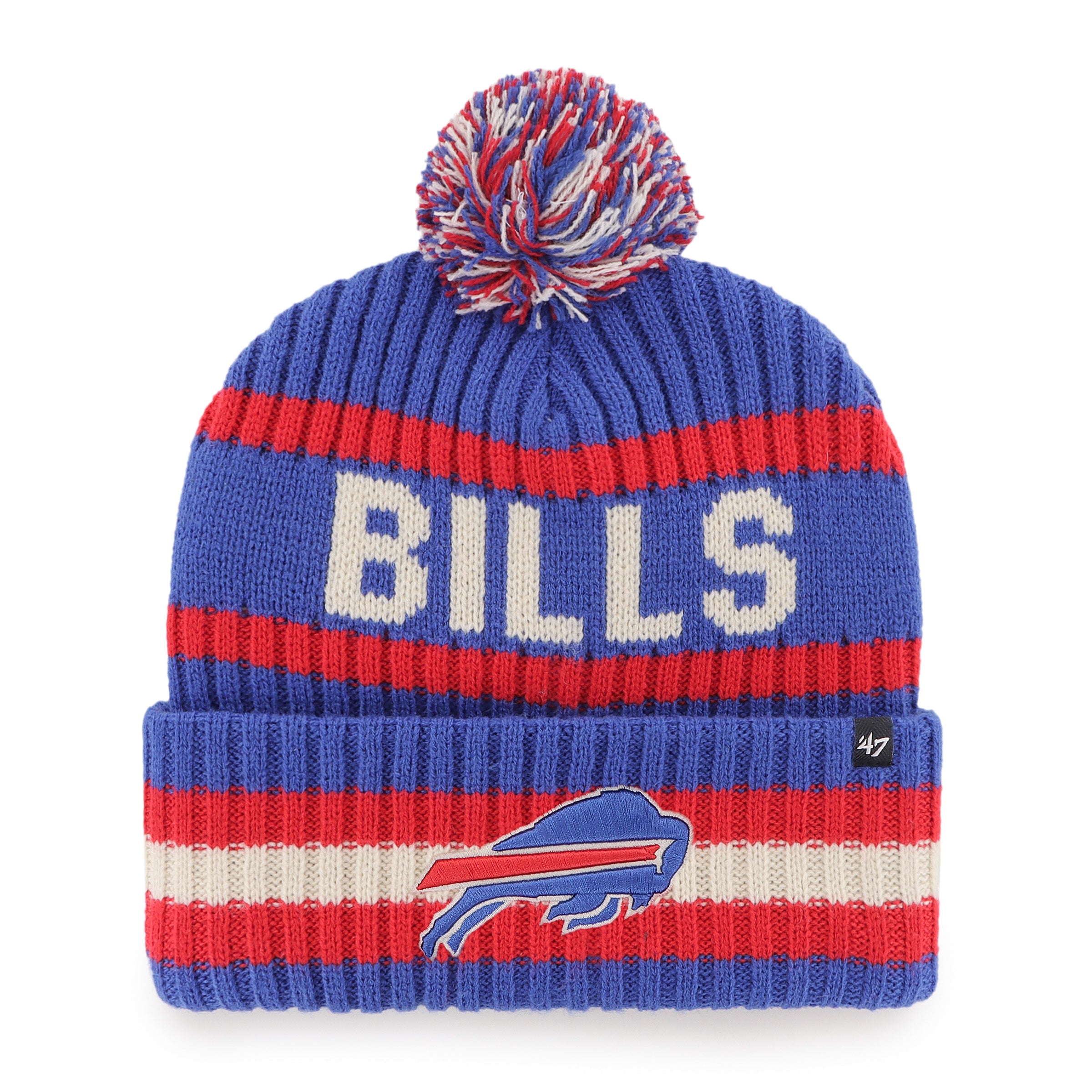 Buffalo Bills NFL 47 Brand Men's Royal/Red Bering Cuff Pom Knit