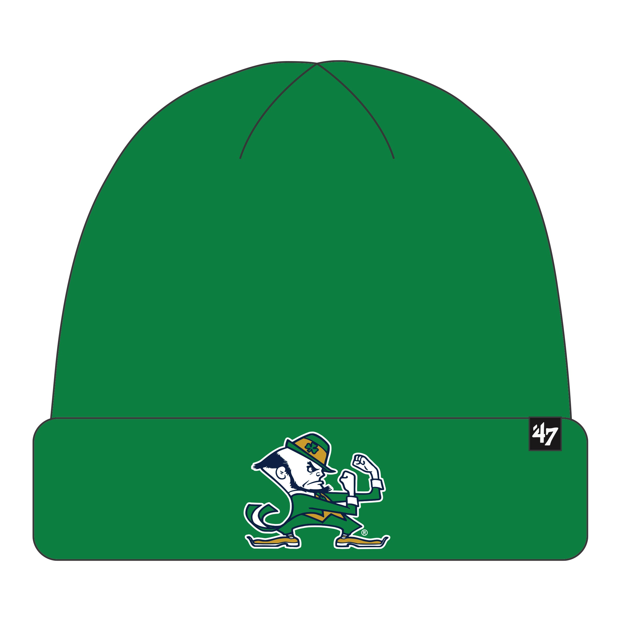 Bonnet tricoté à revers surélevé vert NCAA 47 Brand pour homme de Notre Dame Fighting Irish