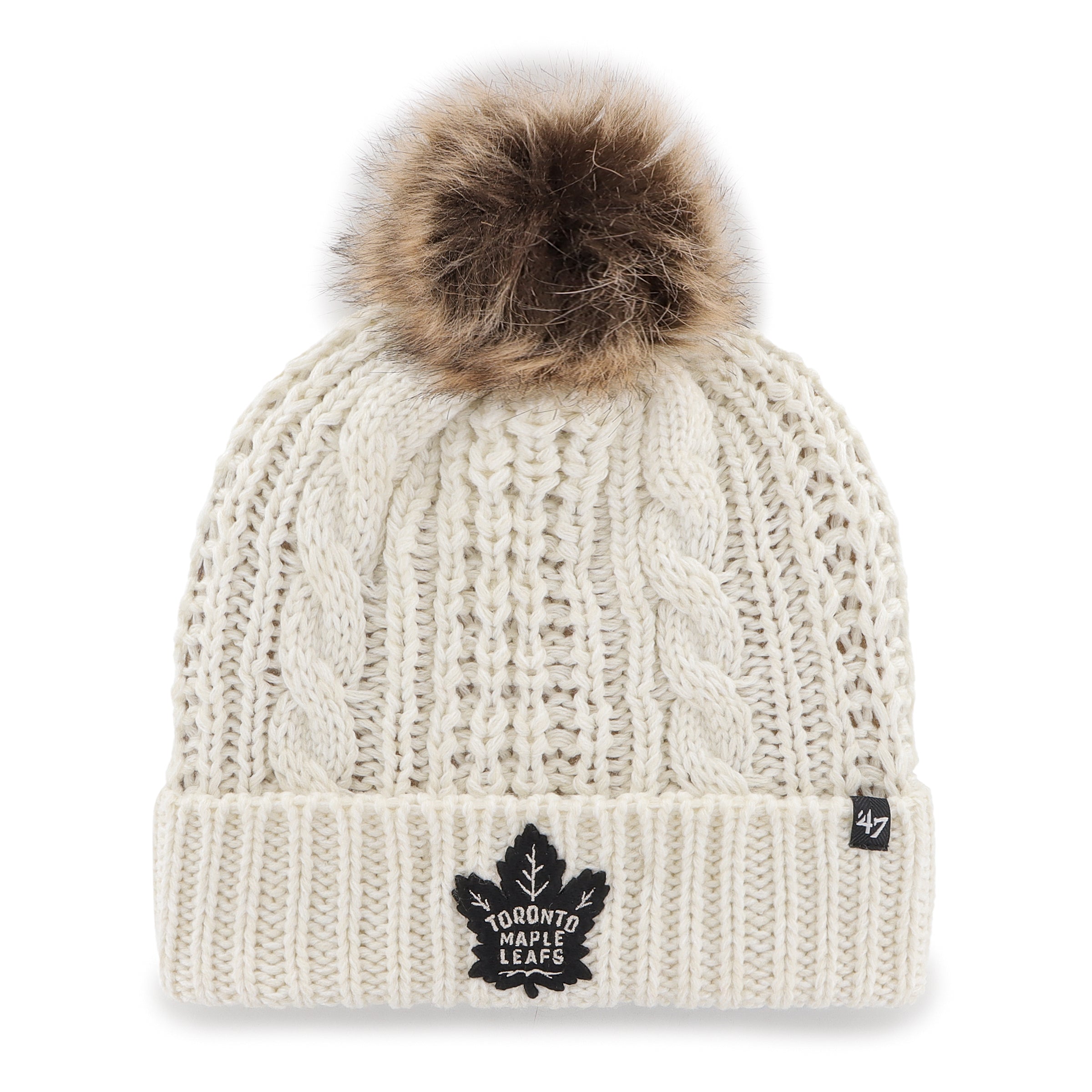 Toronto Maple Leafs NHL 47 Brand Women's Beige Meeko Cuff Pom Knit