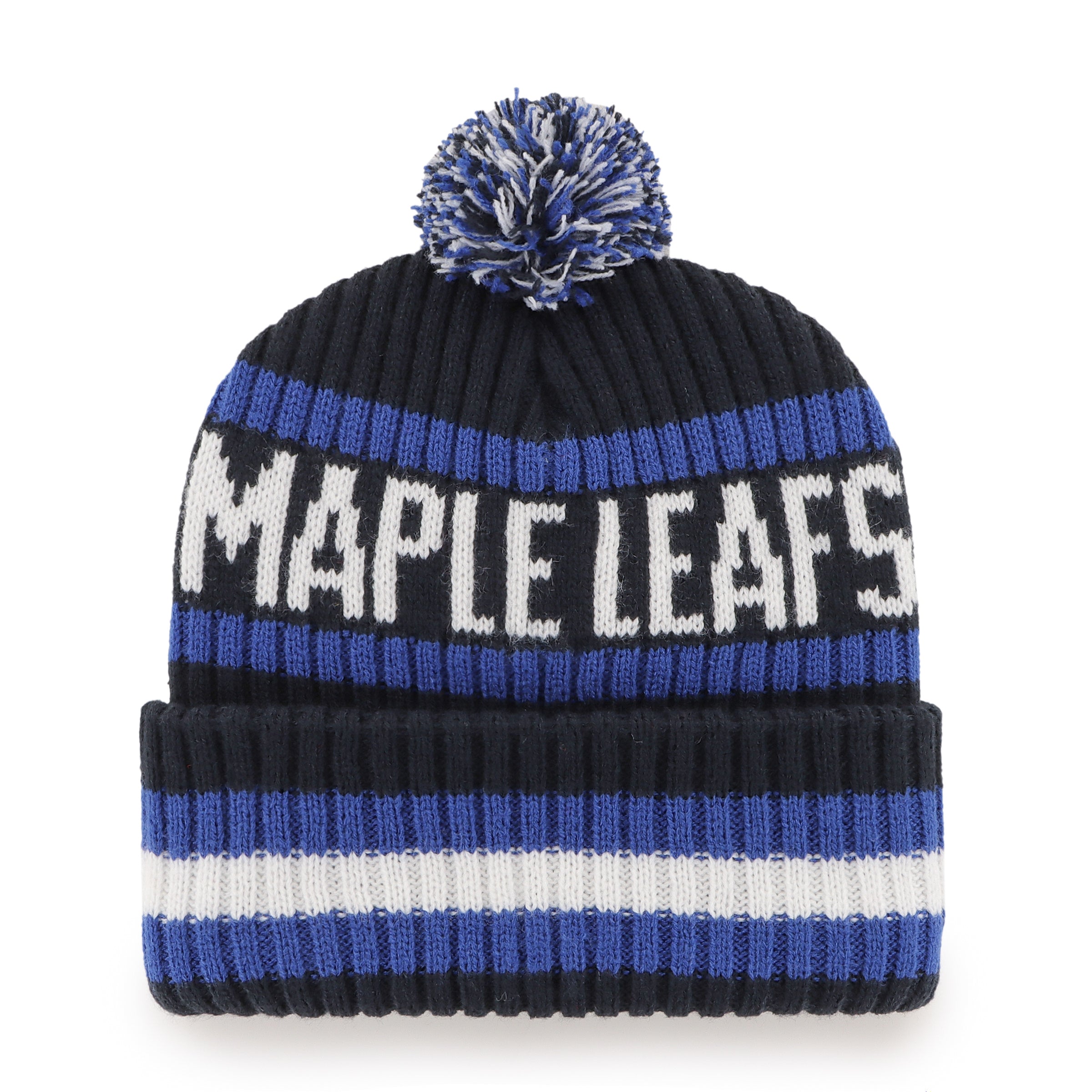 Toronto Maple Leafs NHL 47 Brand Men's Black/Royal Bering Cuff Pom Knit