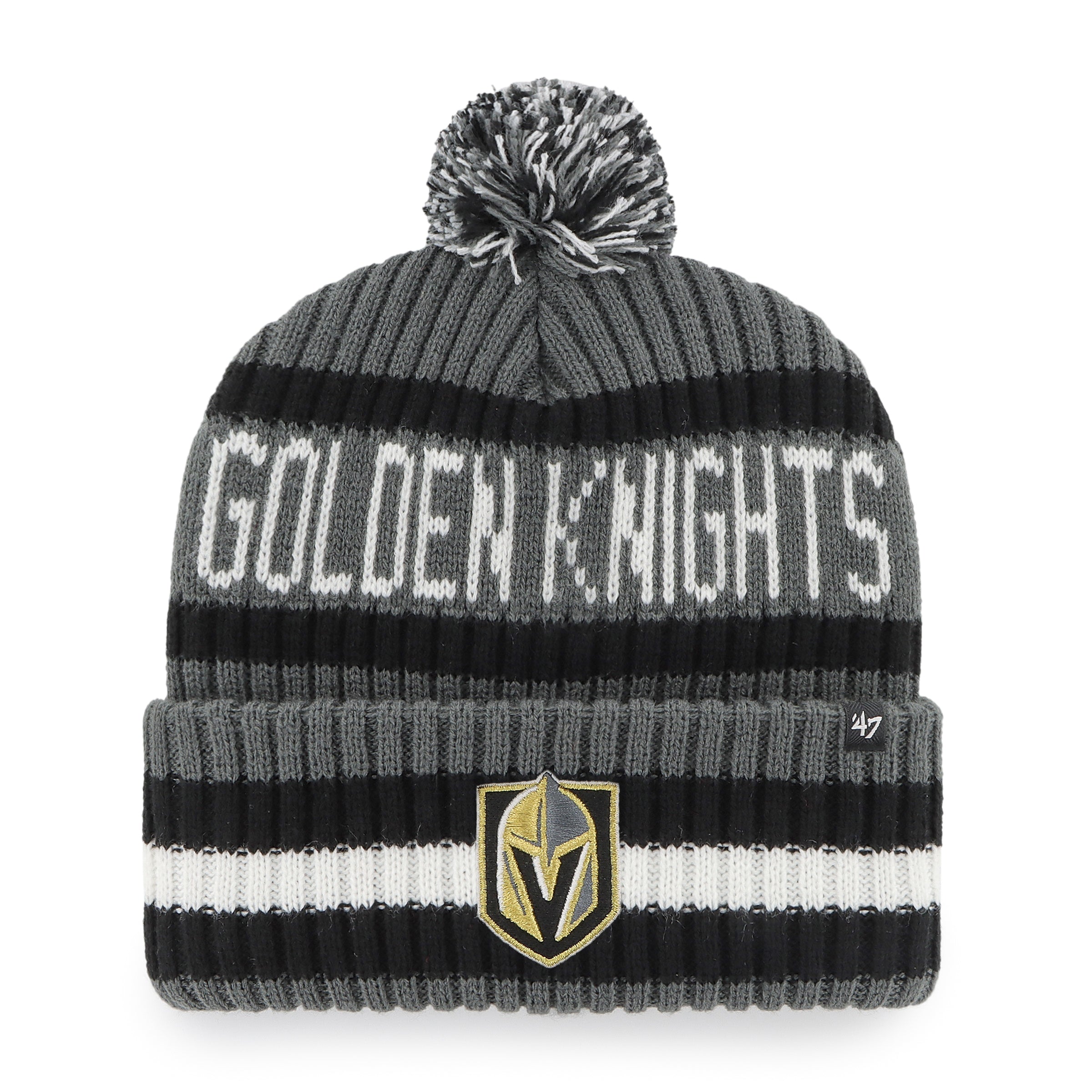 Las Vegas Golden Knights NHL 47 Brand Men's Grey/Black Bering Cuff Pom Knit