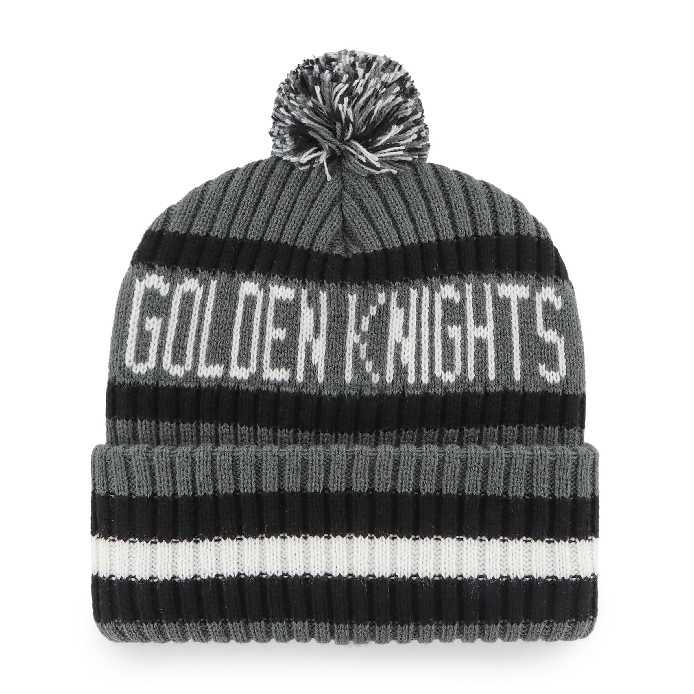 Las Vegas Golden Knights NHL 47 Brand Men's Grey/Black Bering Cuff Pom Knit