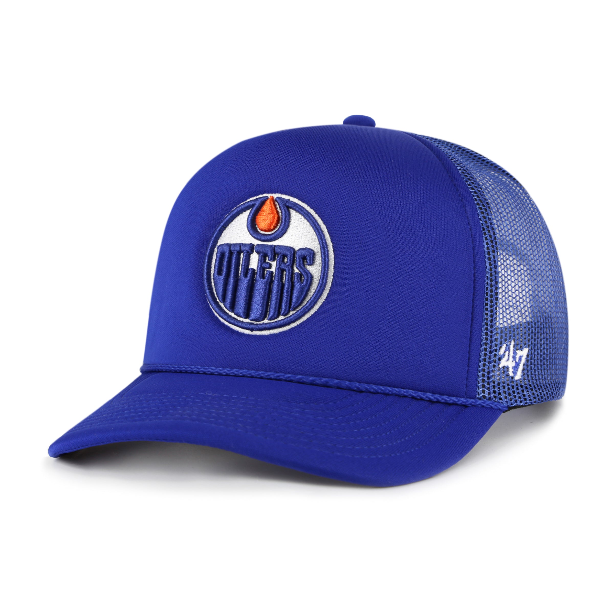 Casquette de camionneur à pression en mousse royale 47 Brand des Oilers d'Edmonton LNH pour hommes