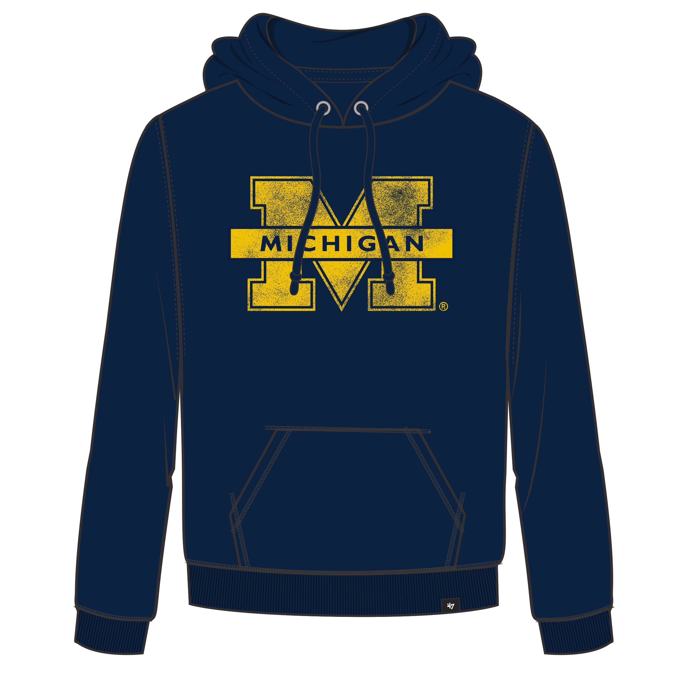 Michigan Wolverines NCAA 47 Brand Sweat à capuche pour homme avec imprimé bleu marine