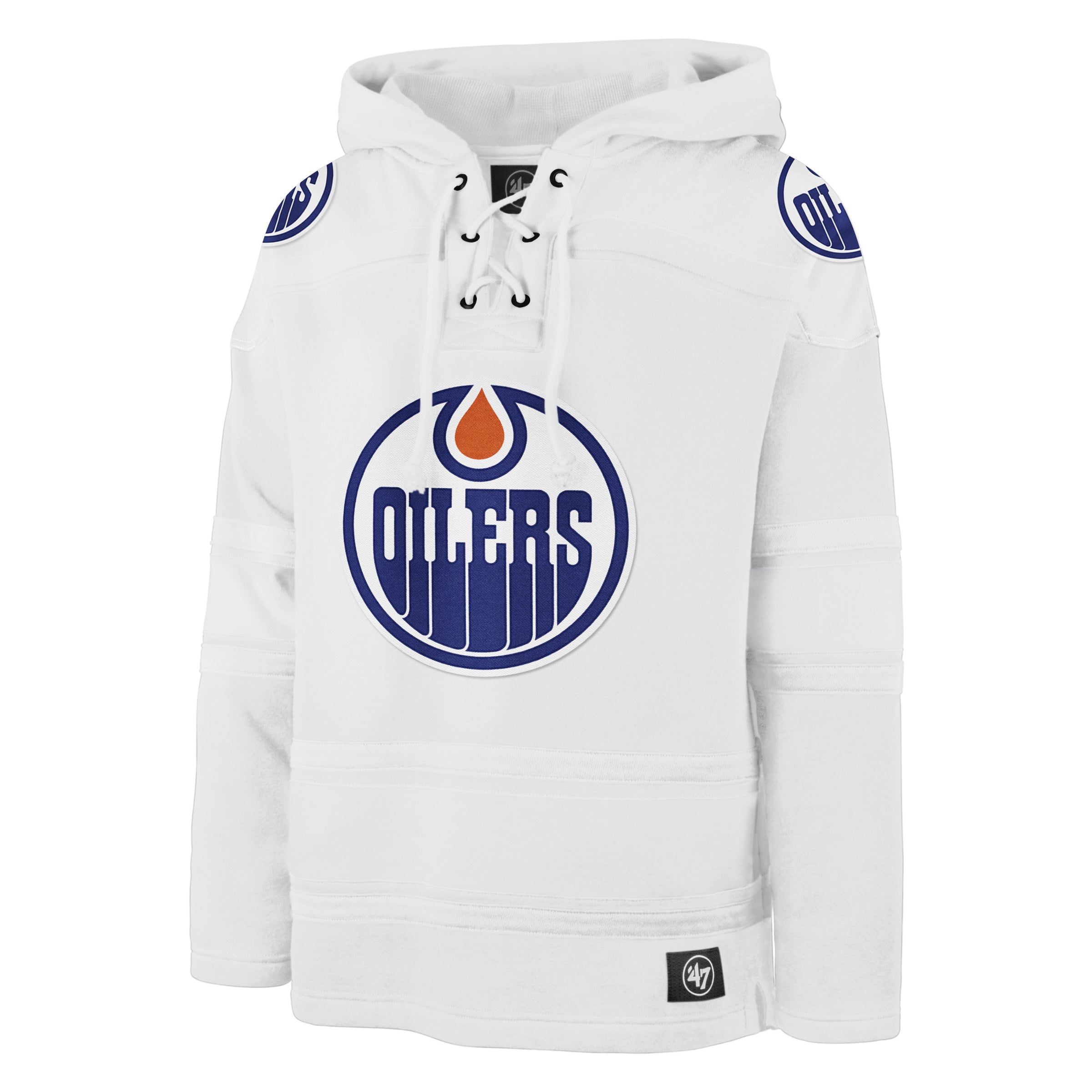 Edmonton Oilers NHL 47 Brand Men's White Out Heavyweight Lacer Hoodie