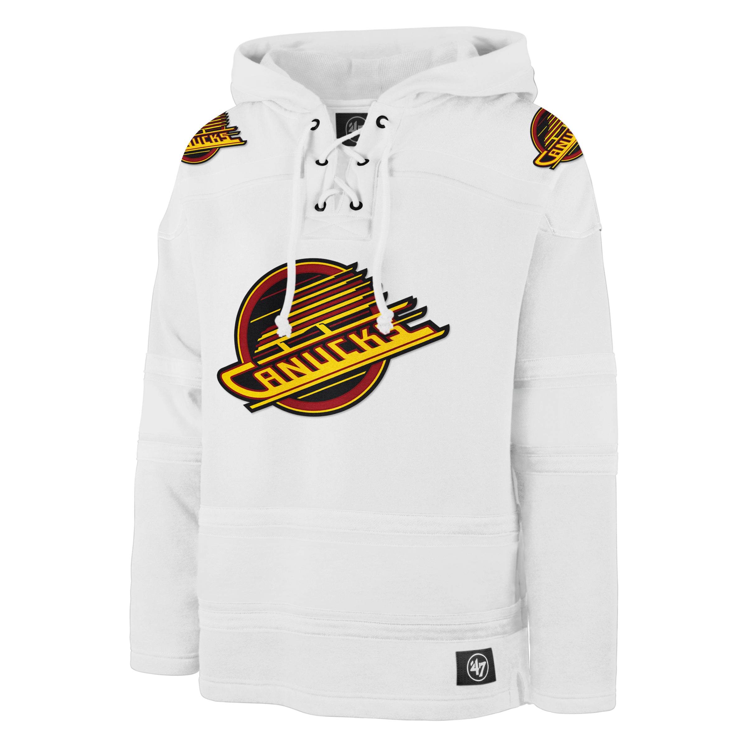 Vancouver Canucks NHL 47 Brand Men's White Out Heavyweight Lacer Hoodie