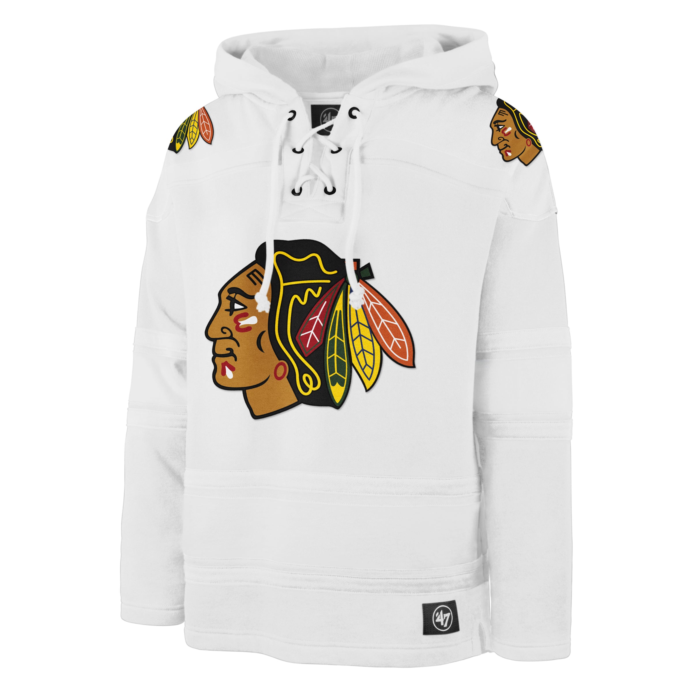 Chicago Blackhawks NHL 47 Brand Men's White Out Heavyweight Lacer Hoodie