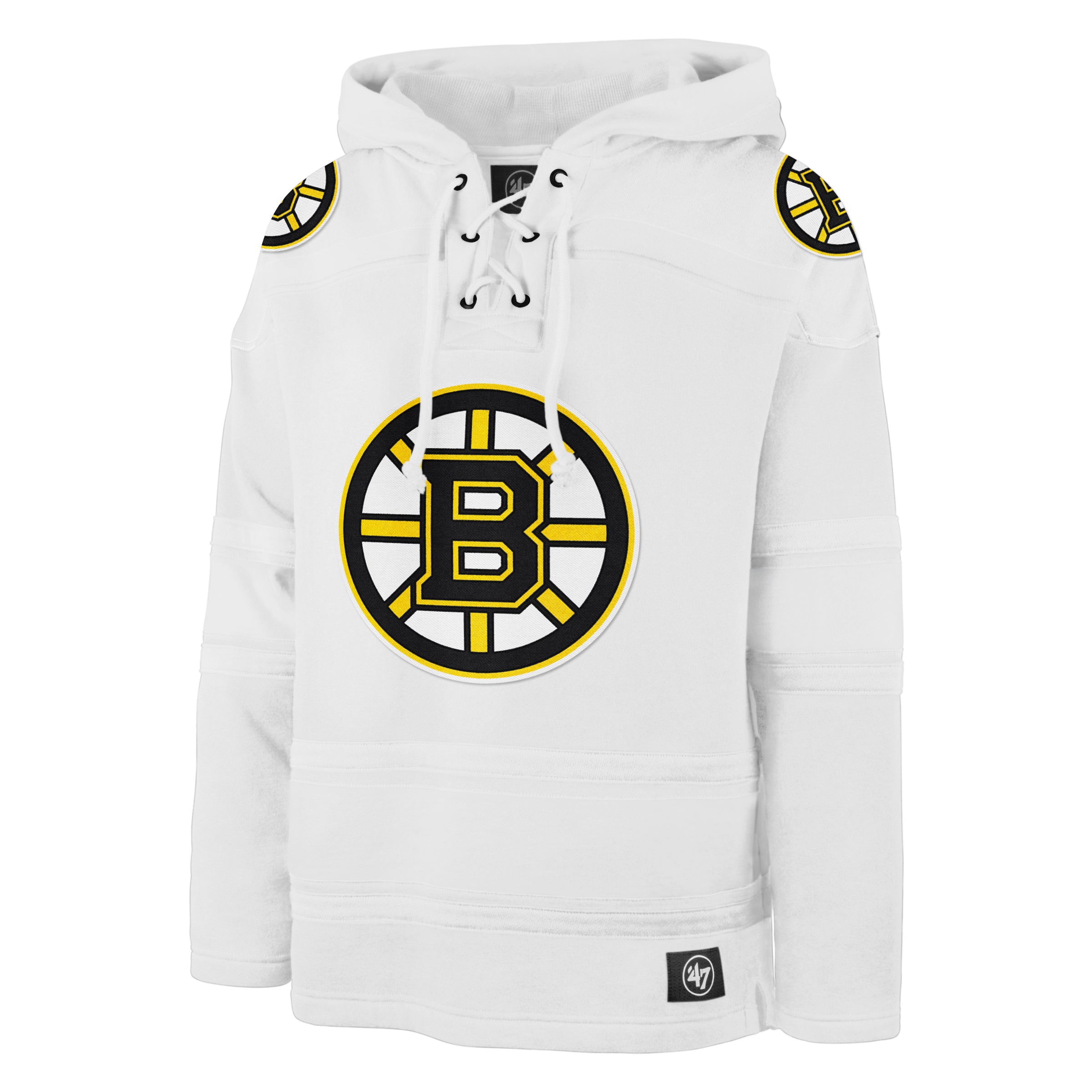 Boston Bruins NHL 47 Brand Men's White Out Heavyweight Lacer Hoodie