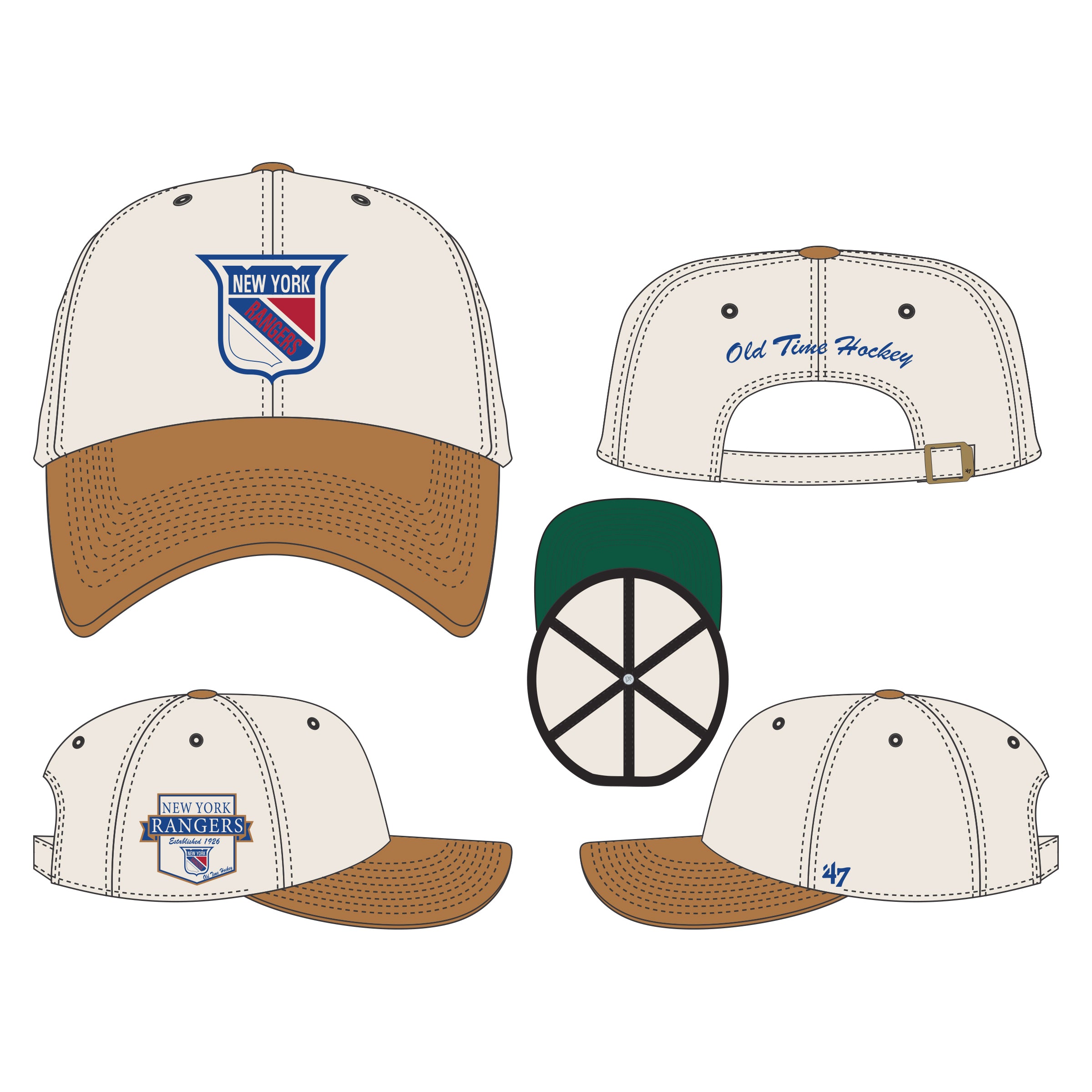 New York Rangers NHL 47 Brand Men's Beige Rafter Clean Up Adjustable Hat