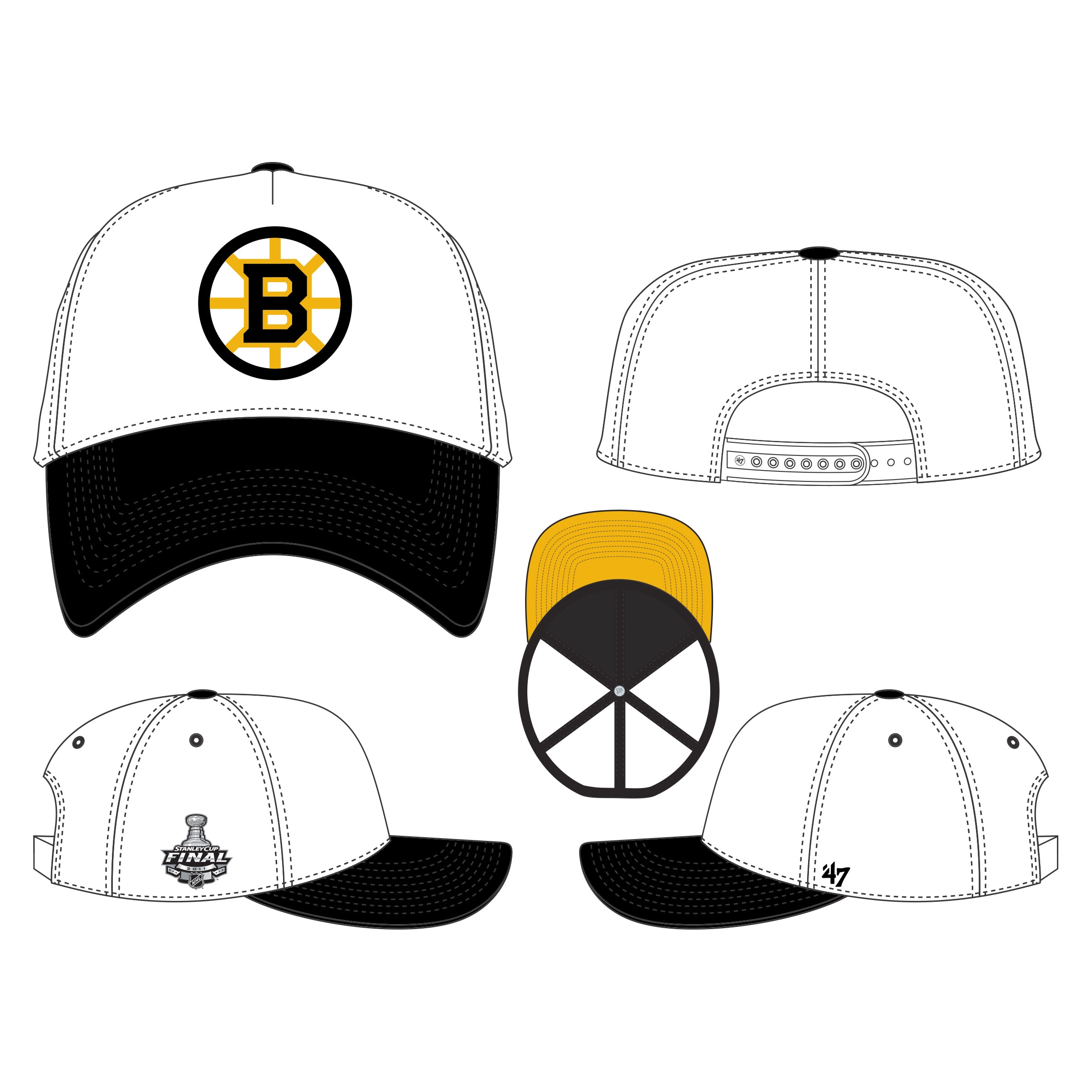 Boston Bruins NHL 47 Brand Men's Whiteout MVP Sure Shot Snapback