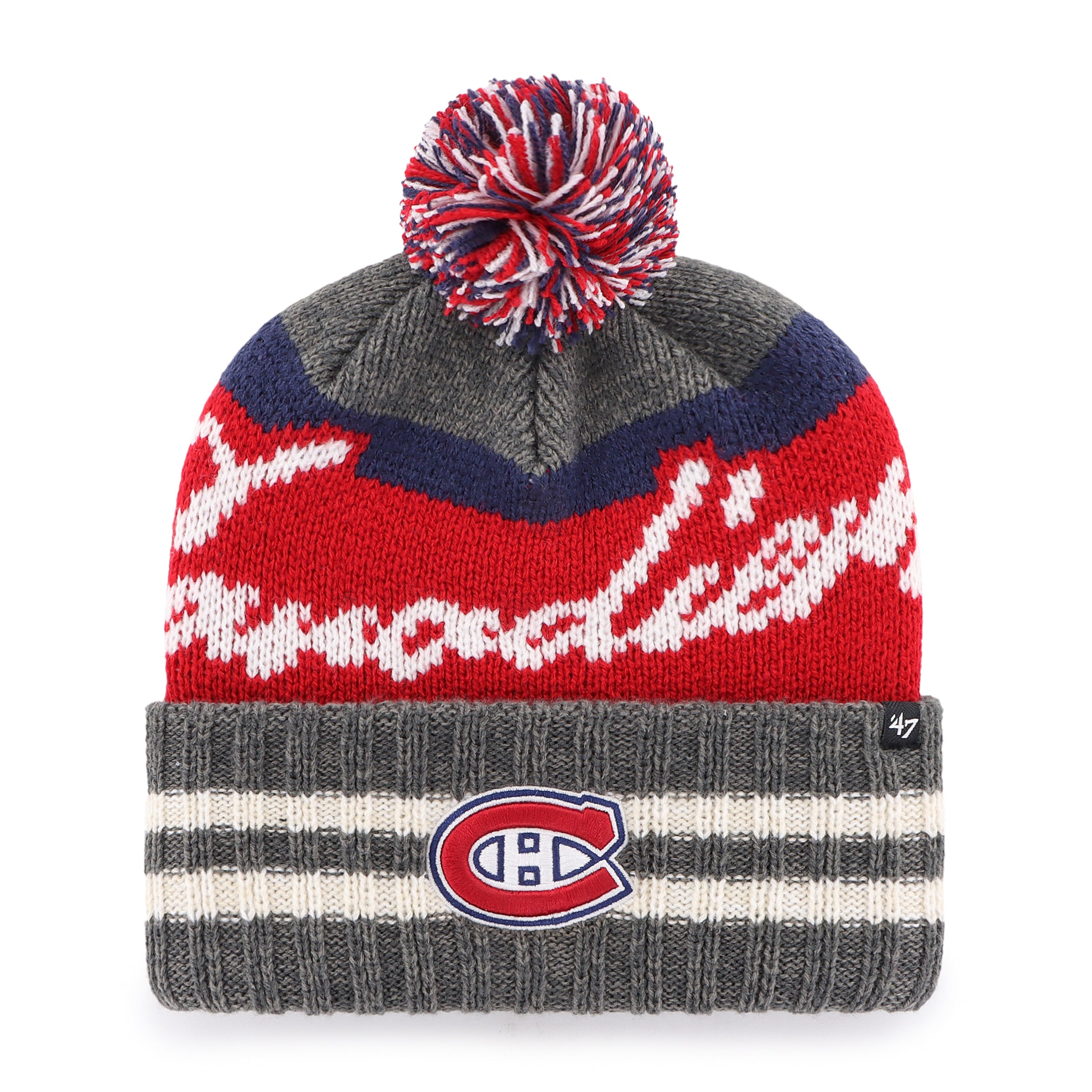 Tricot à pompon hyperbolique gris pour hommes de marque NHL 47 des Canadiens de Montréal