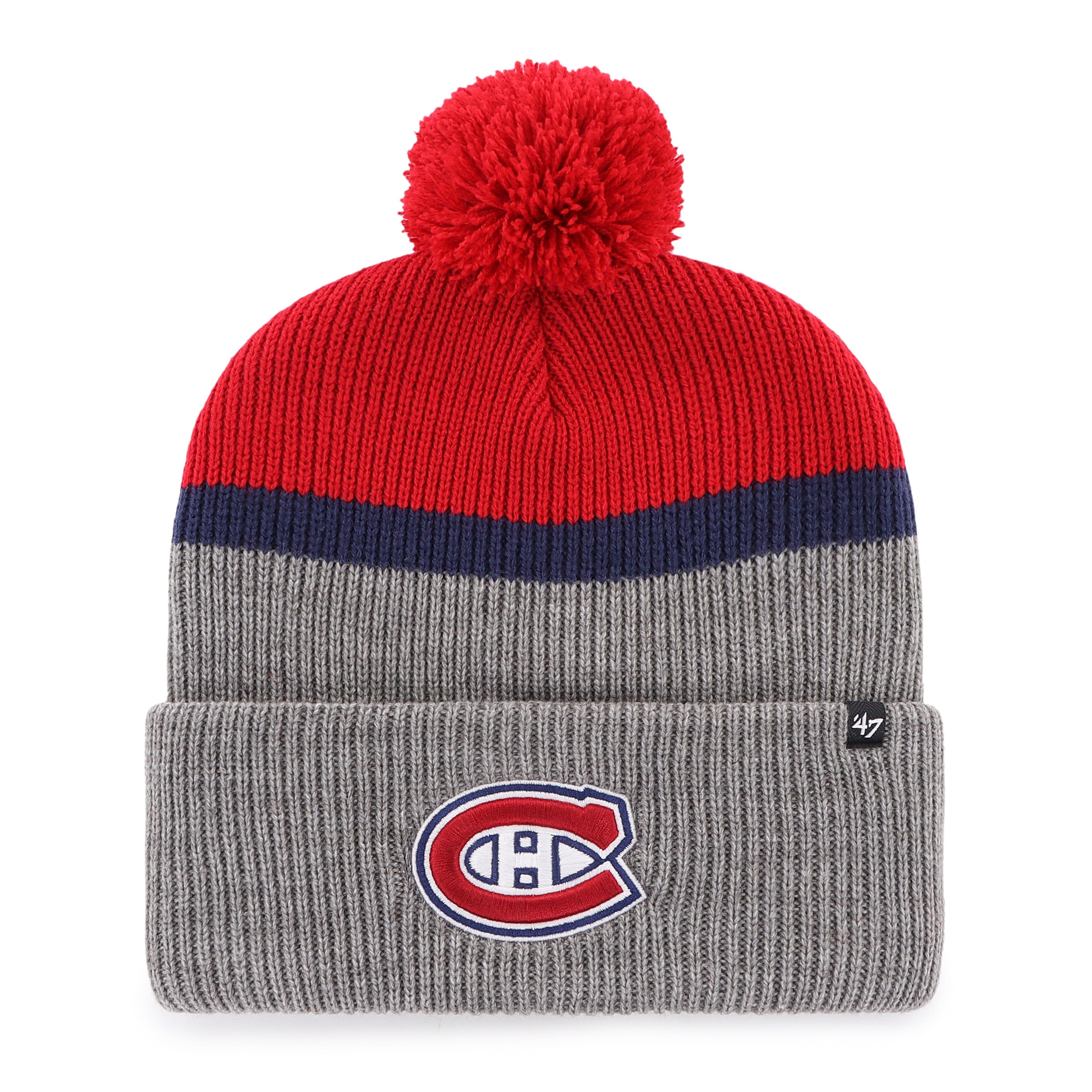 Chandail à pompon en tricot rouge/gris à revers fendu des Canadiens de Montréal LNH 47 Brand pour hommes