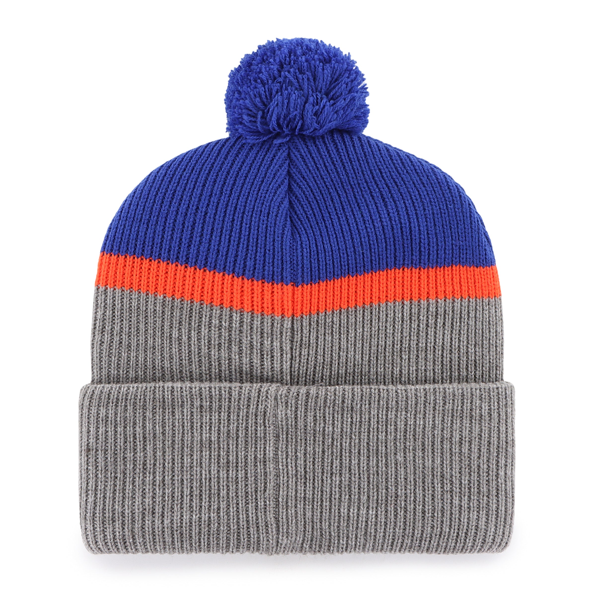 Bonnet tricoté à pompon fendu NHL 47 Brand pour homme des Oilers d'Edmonton, bleu royal/gris