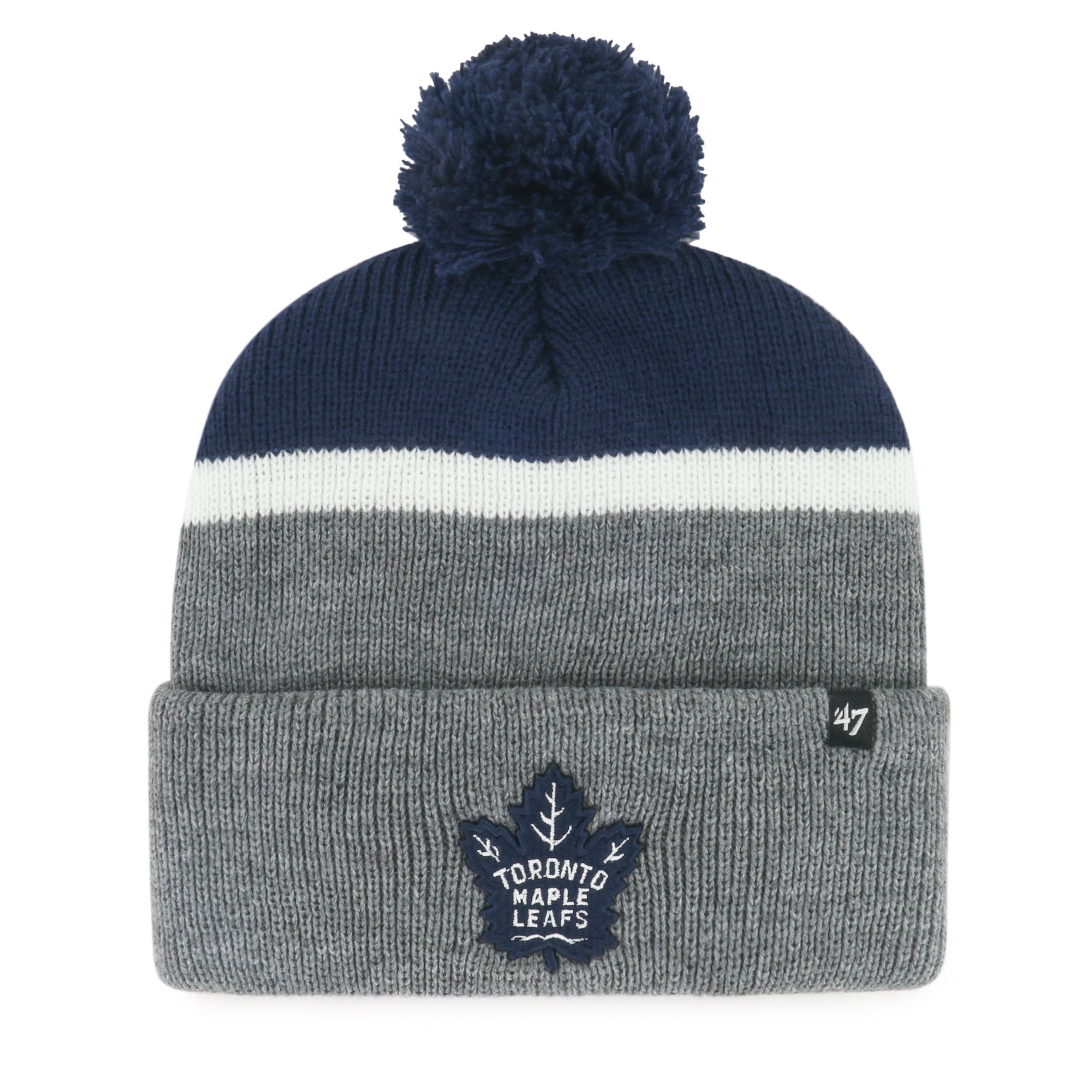 Toronto Maple Leafs NHL 47 Brand Men's Navy/Grey Split Shadow Cuff Pom Knit