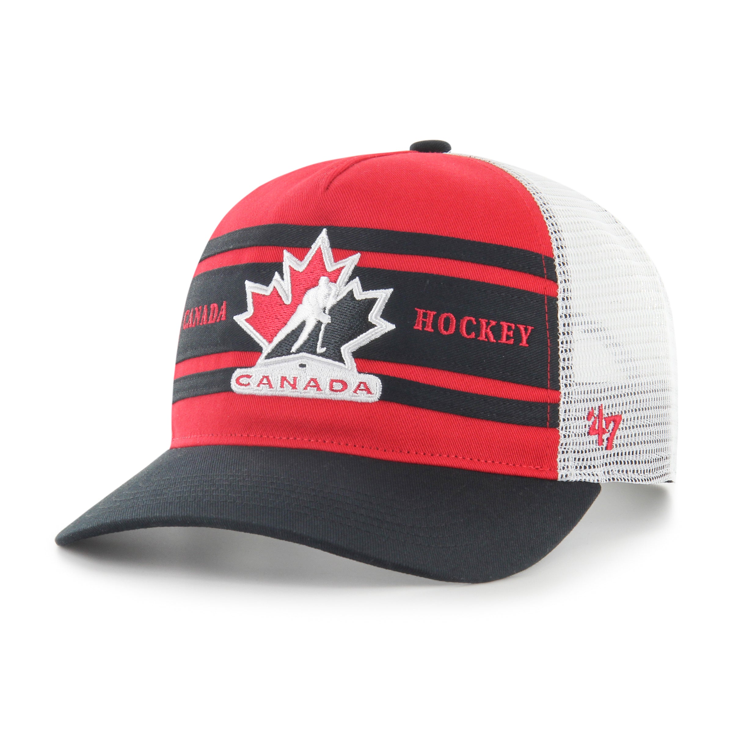 Hockey Canada IIHF 47 Brand Men's Red/Black Super Stripe Hitch Adjustable Hat