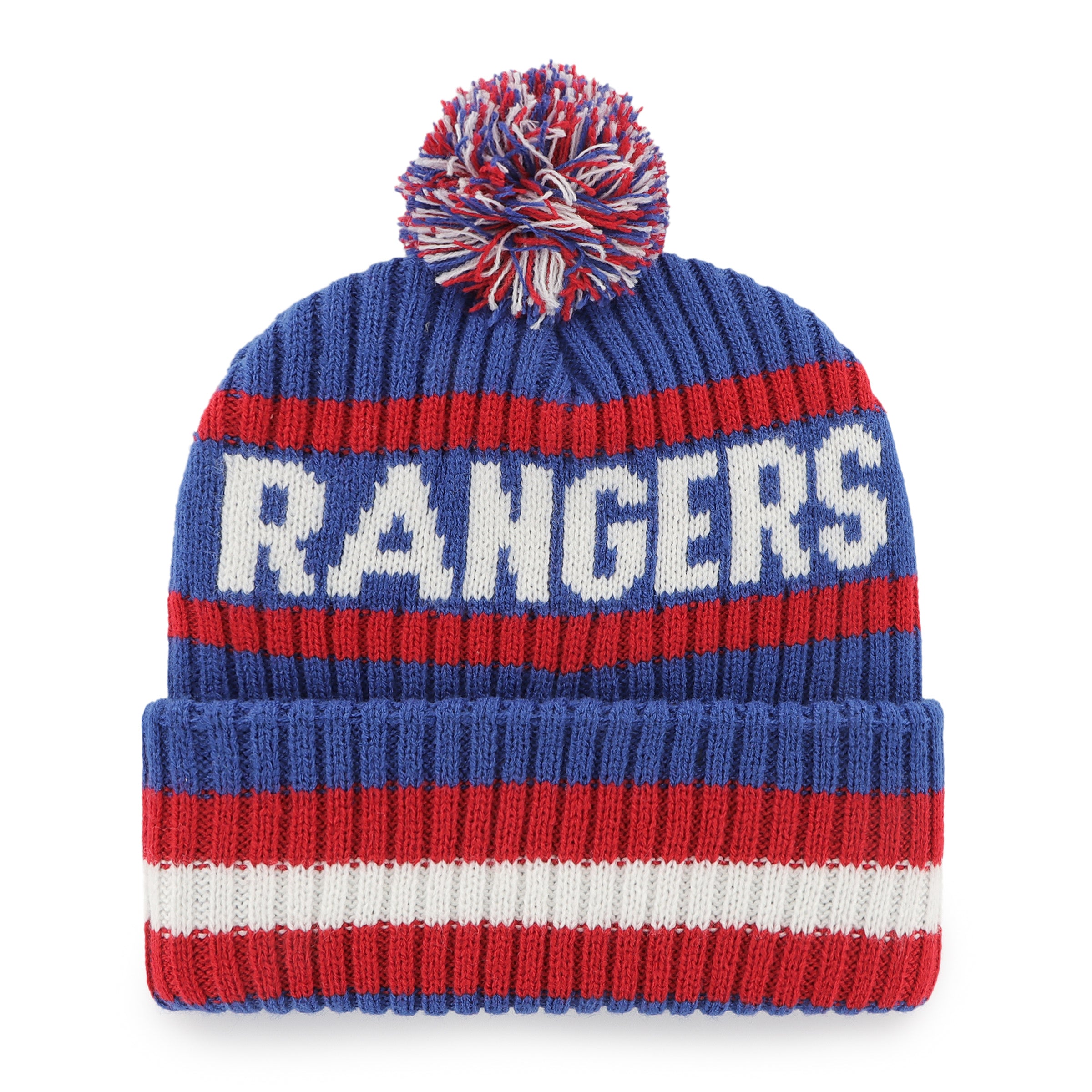 New York Rangers NHL 47 Brand Men's Roya/Redl Bering Cuff Pom Knit