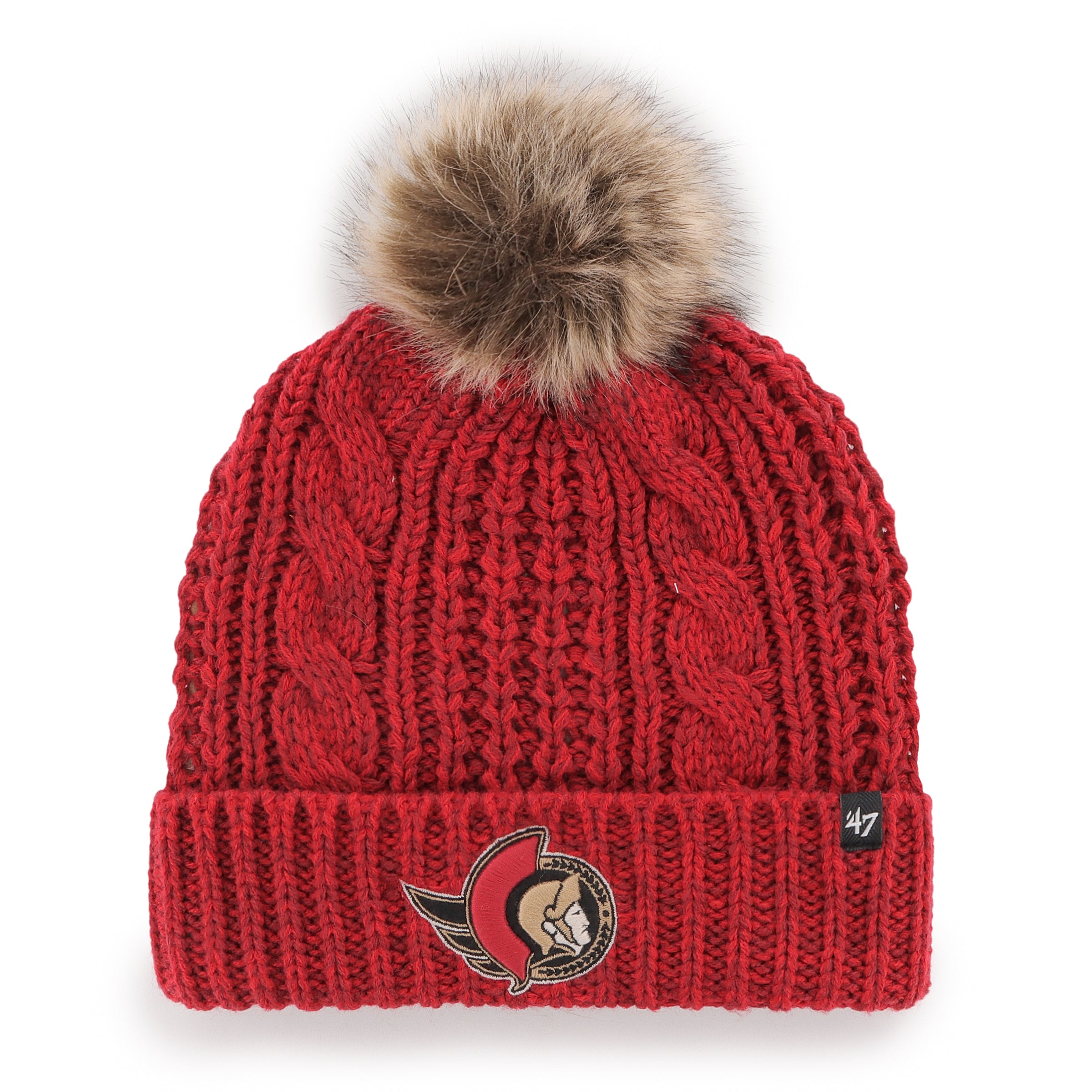 Ottawa Senators NHL 47 Brand Women's Red Meeko Cuff Pom Knit