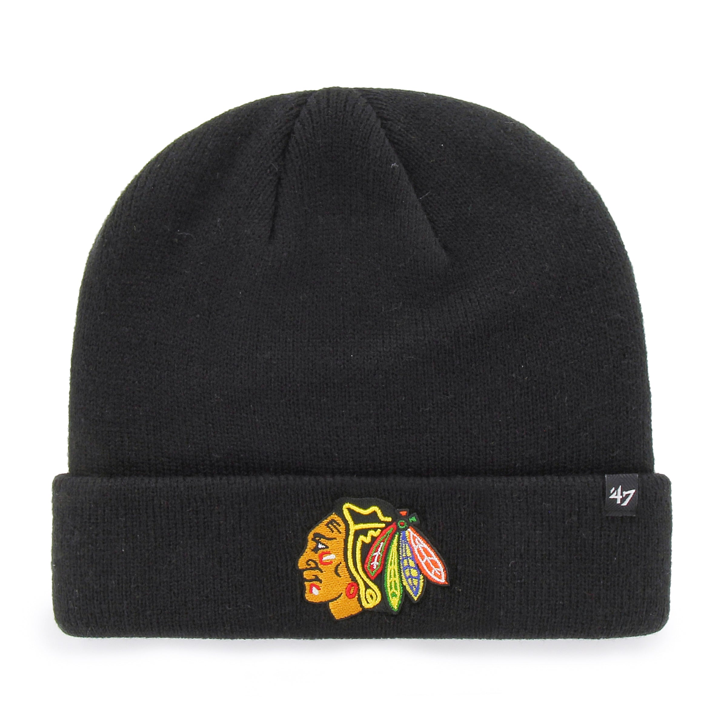 Chicago Blackhawks NHL 47 Brand Men's Black Raised Cuff Knit Beanie