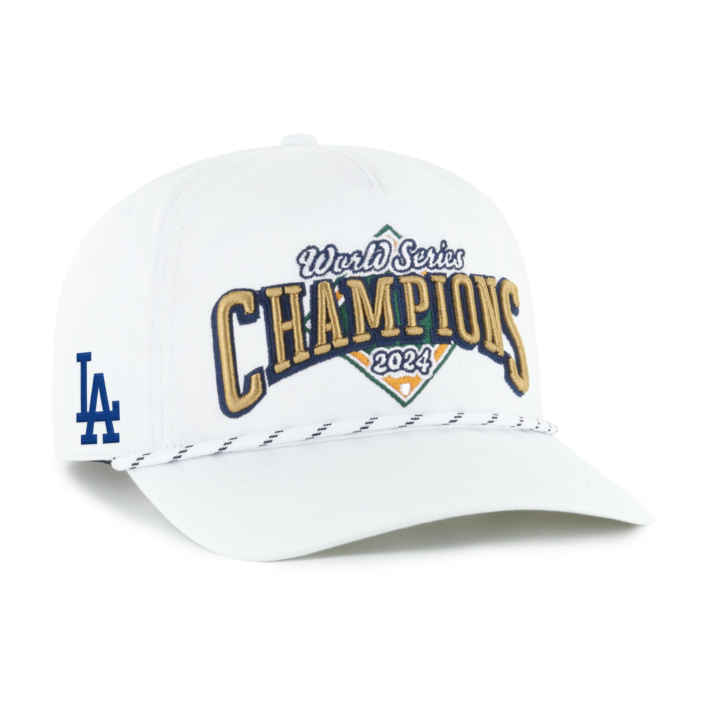 Casquette snapback à nœud en corde pour homme Los Angeles Dodgers MLB 47 Brand, champions de la série mondiale 2024, naturelle